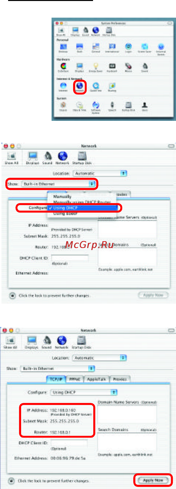 D-Link DWL-2000AP+ [38/53] Networking basics continued selecting a dynamic ip address with macintosh osx