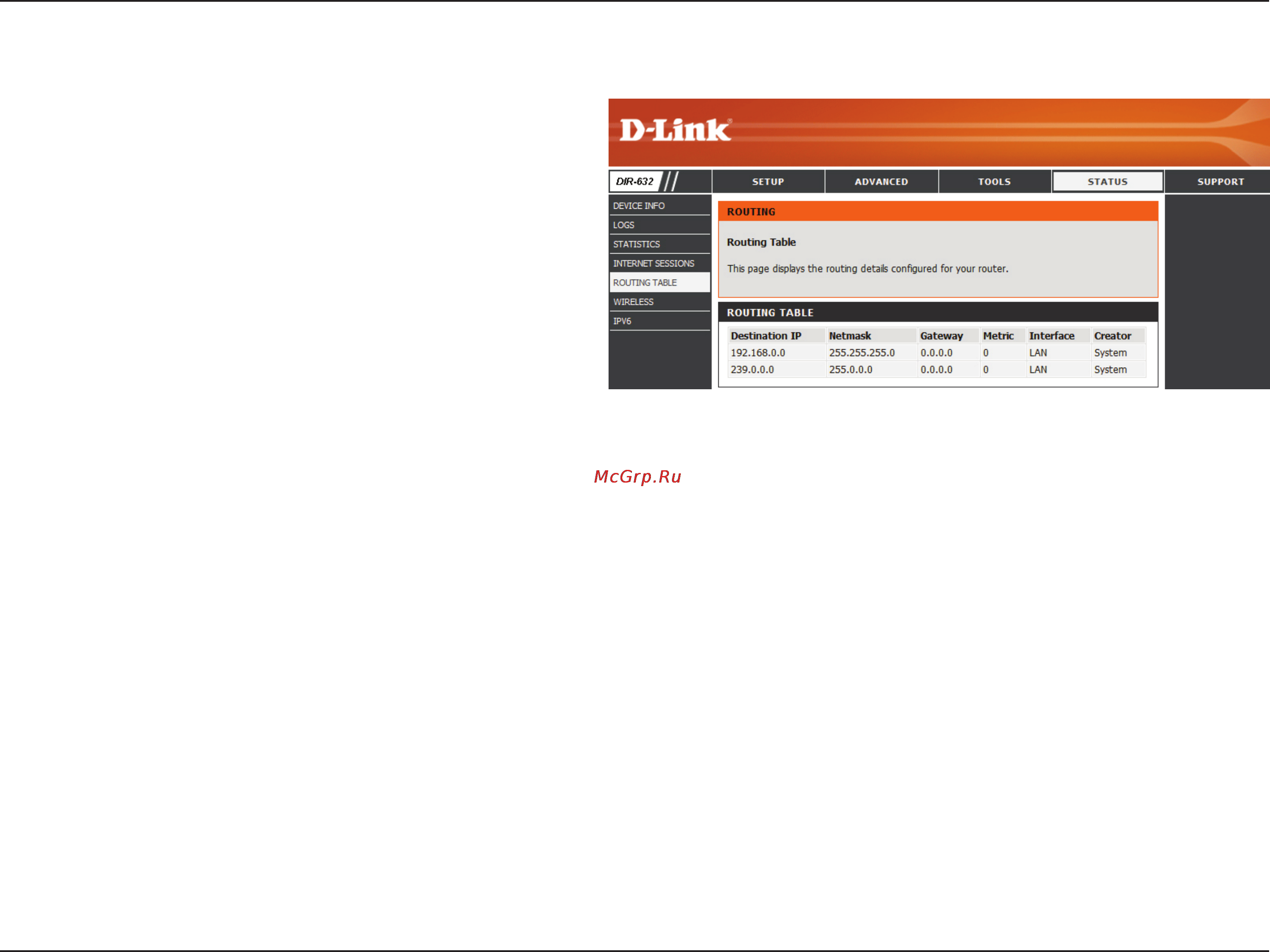 D-Link DIR-632 [78/116] Routing table