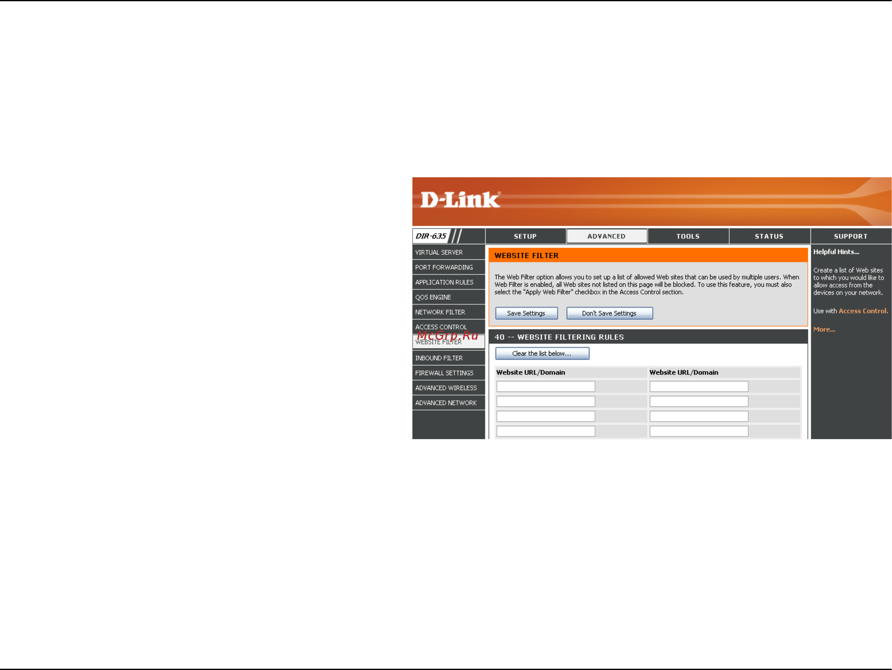 D-Link DIR-635 [39/86] Website filters