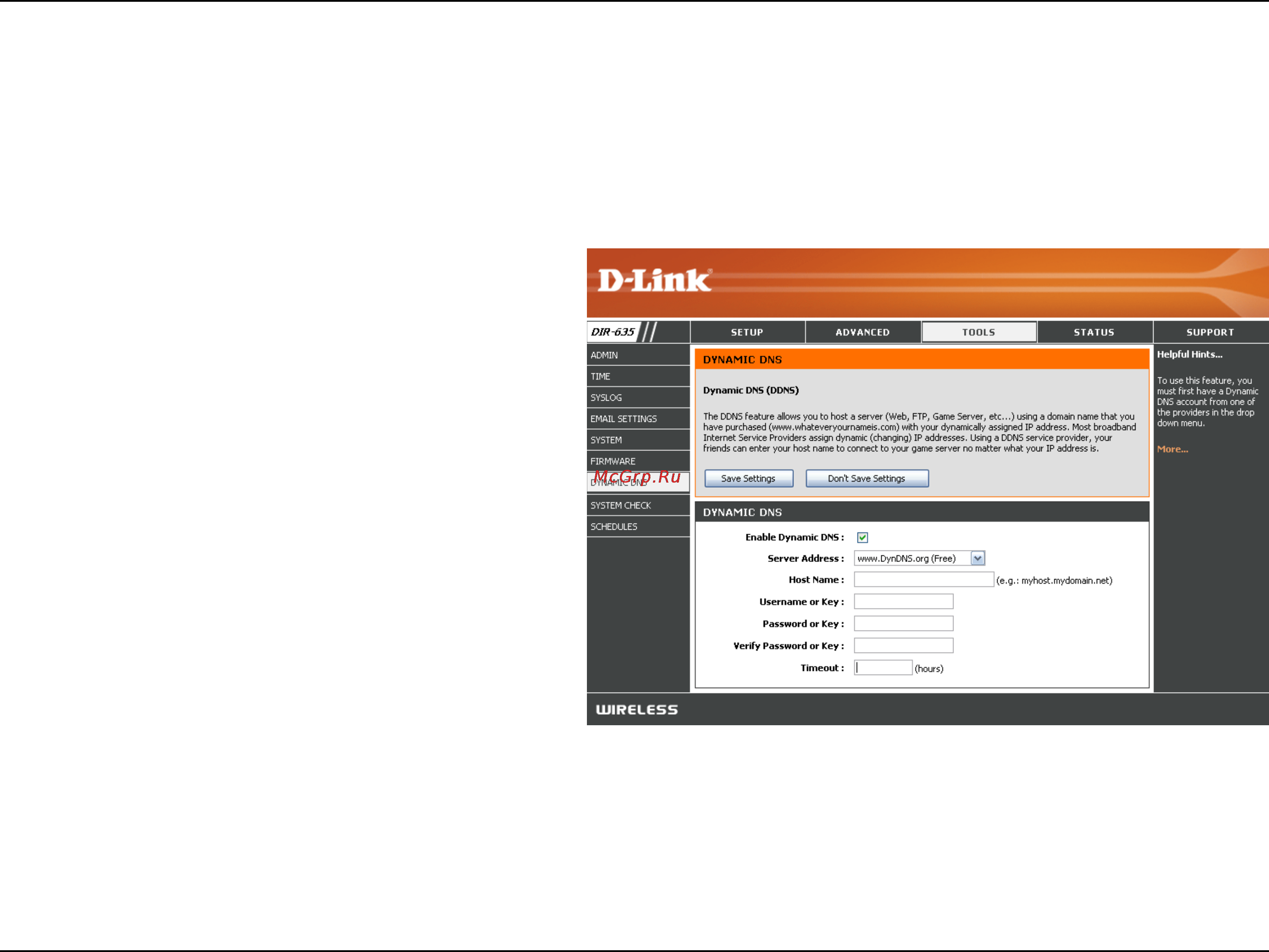 D-Link DIR-635 [51/86] The ddns feature allows you to host a server web ftp game server etc using a domain name that you have purchased www whateveryournameis com with your dynamically assigned ip add...