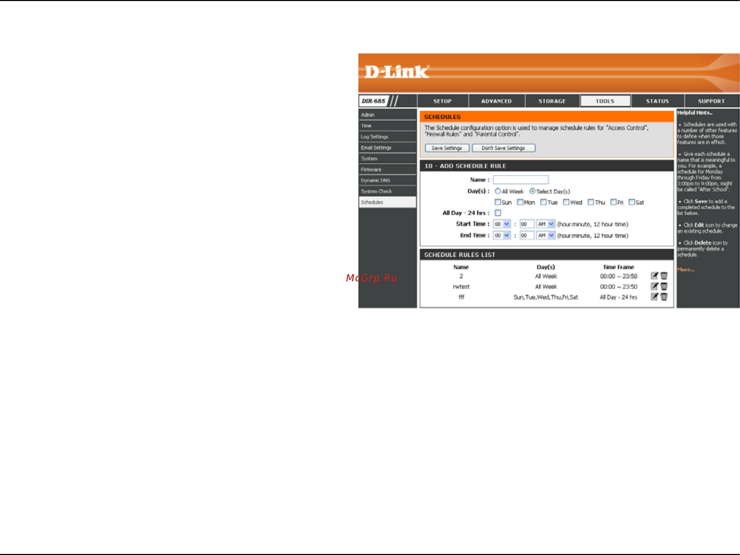 D-Link DIR-685 [105/149] Schedules