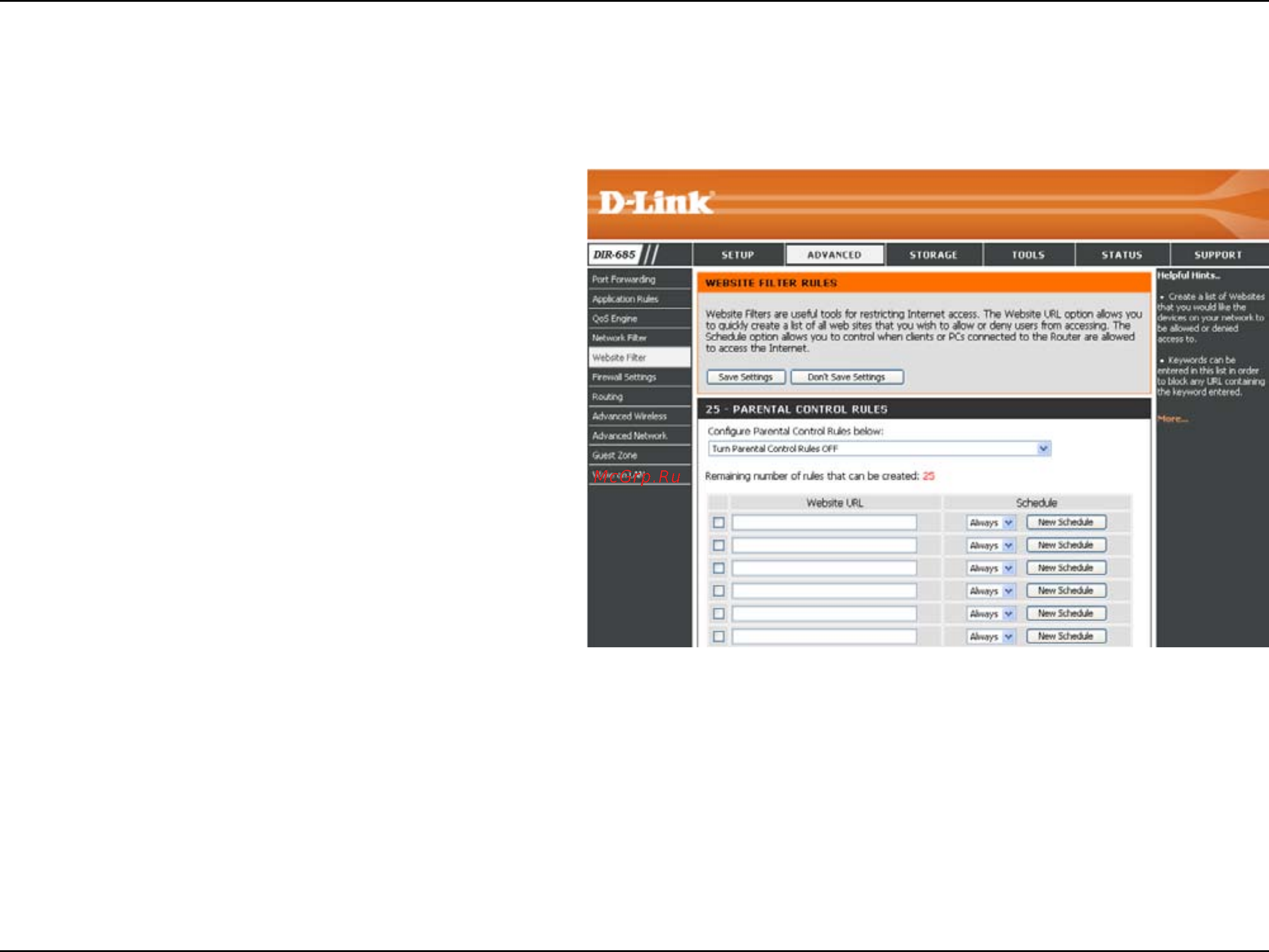 D-Link DIR-685 [69/149] Website filter