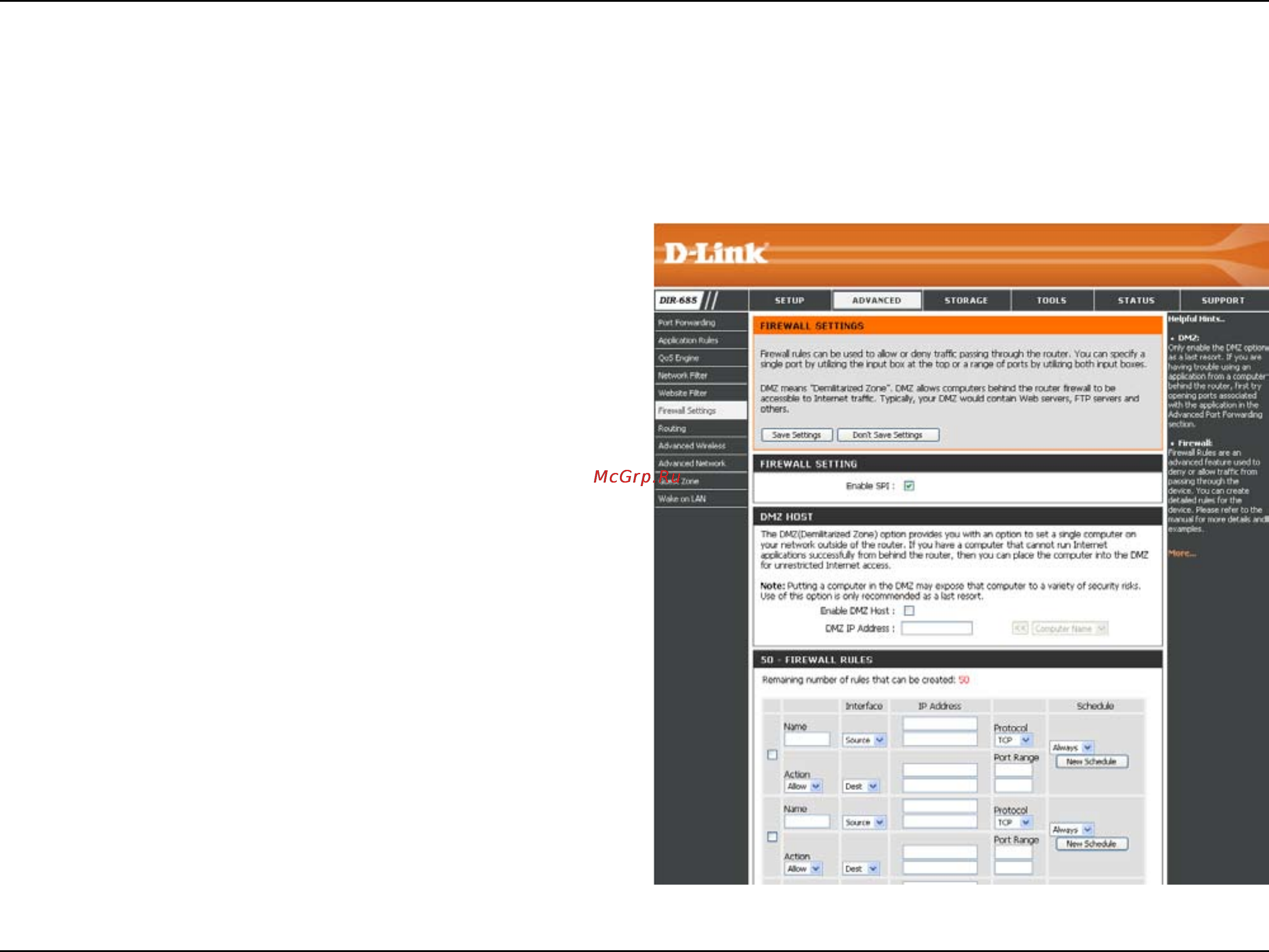 D-Link DIR-685 [70/149] Firewall settings