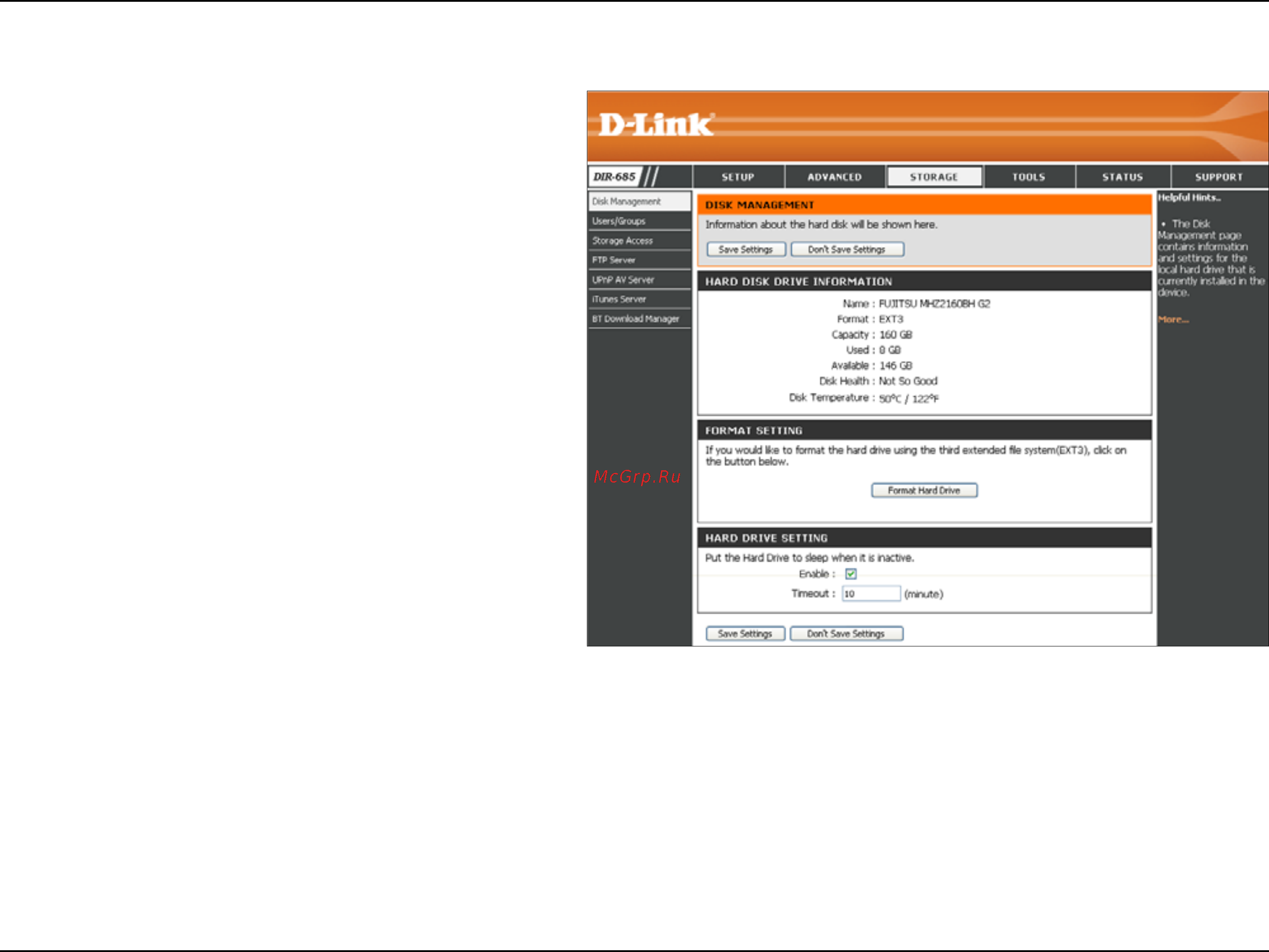 D-Link DIR-685 [79/149] Disk management