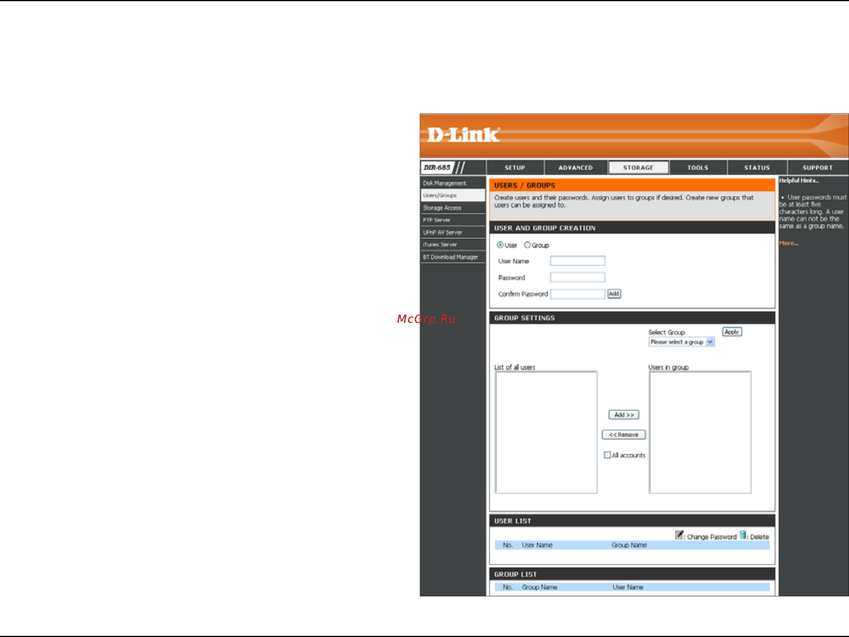 D-Link DIR-685 [80/149] User groups