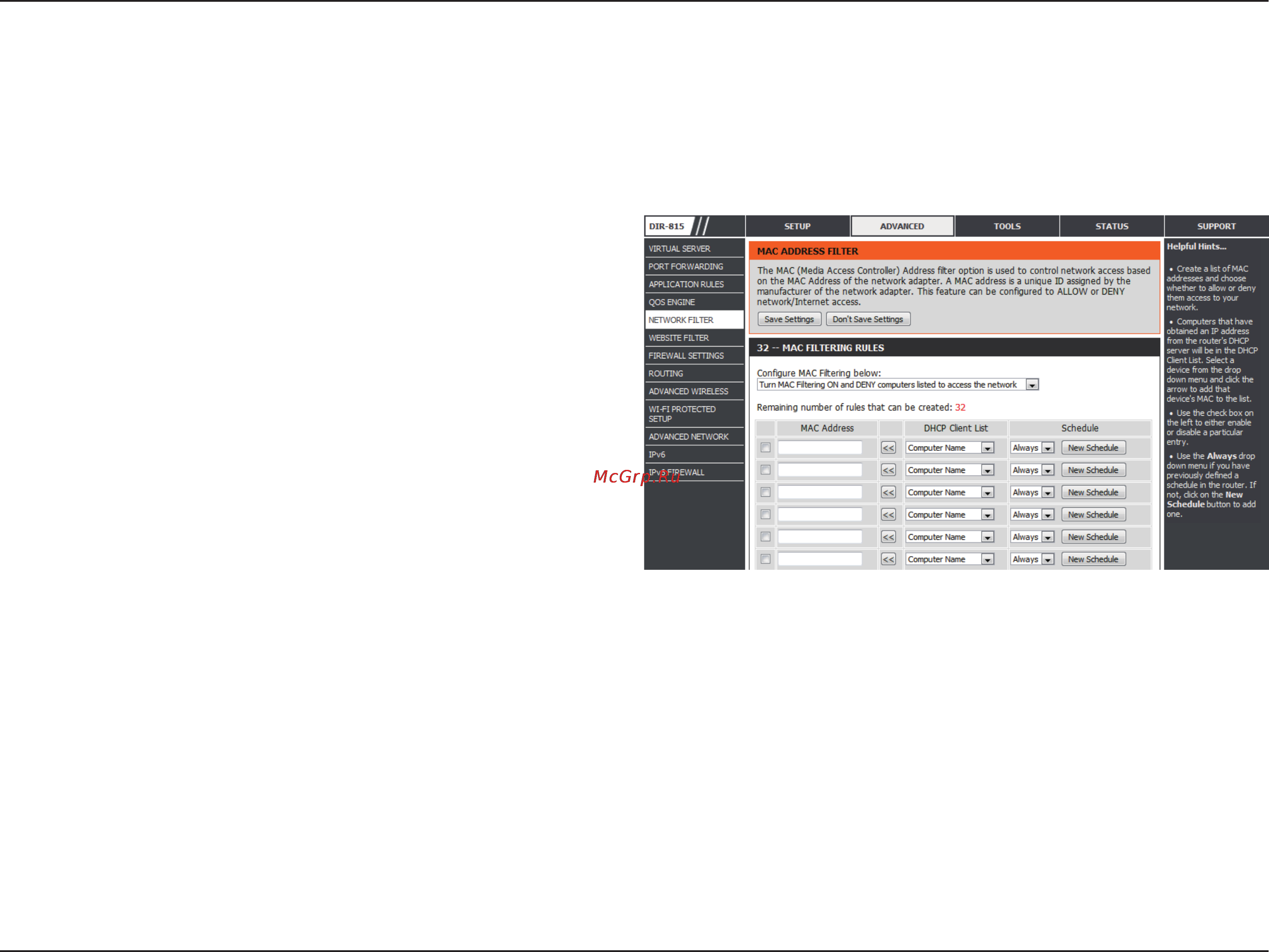 D-Link DIR-815 [53/123] Network filter