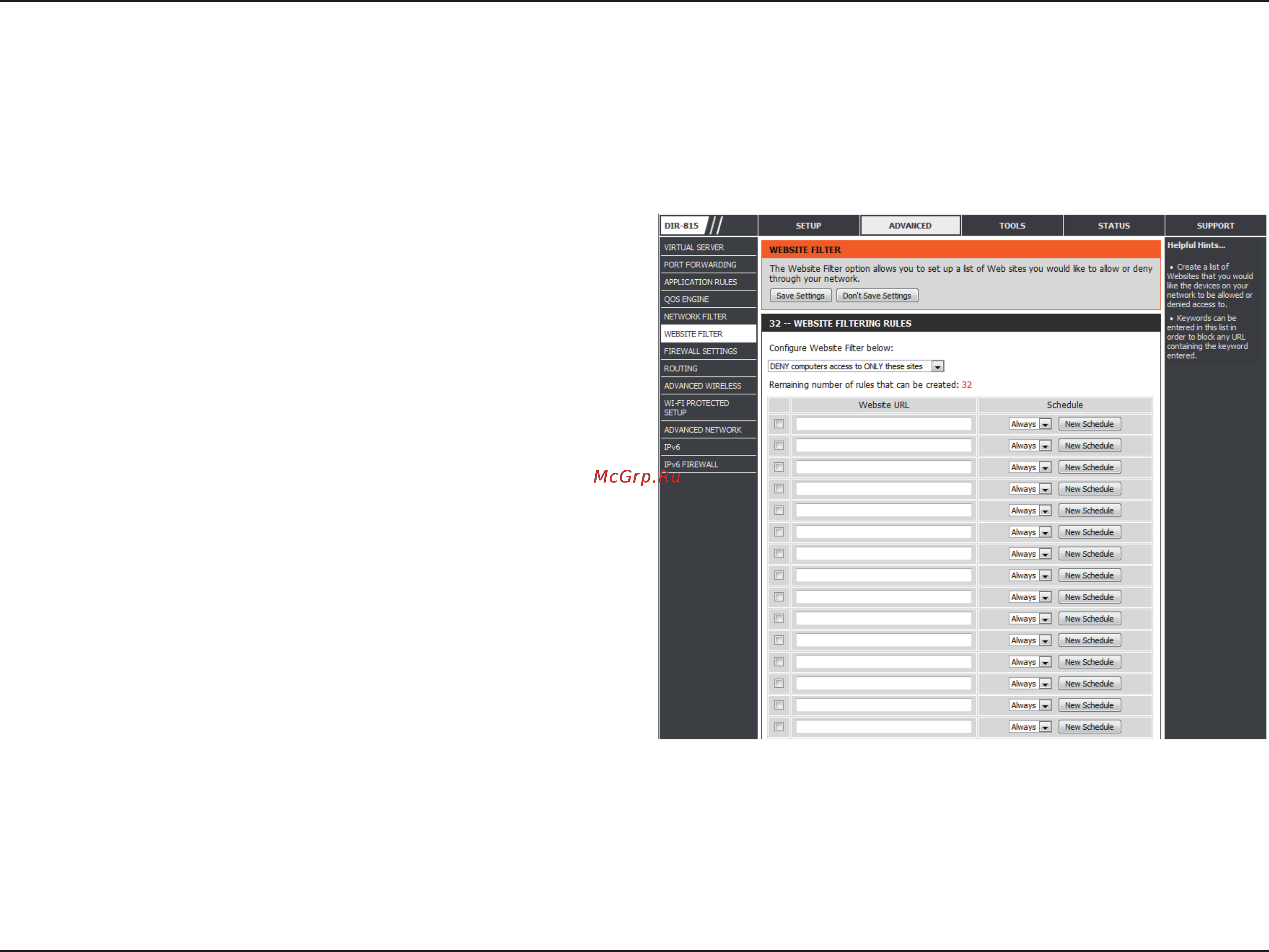 D-Link DIR-815 [54/123] Website filter