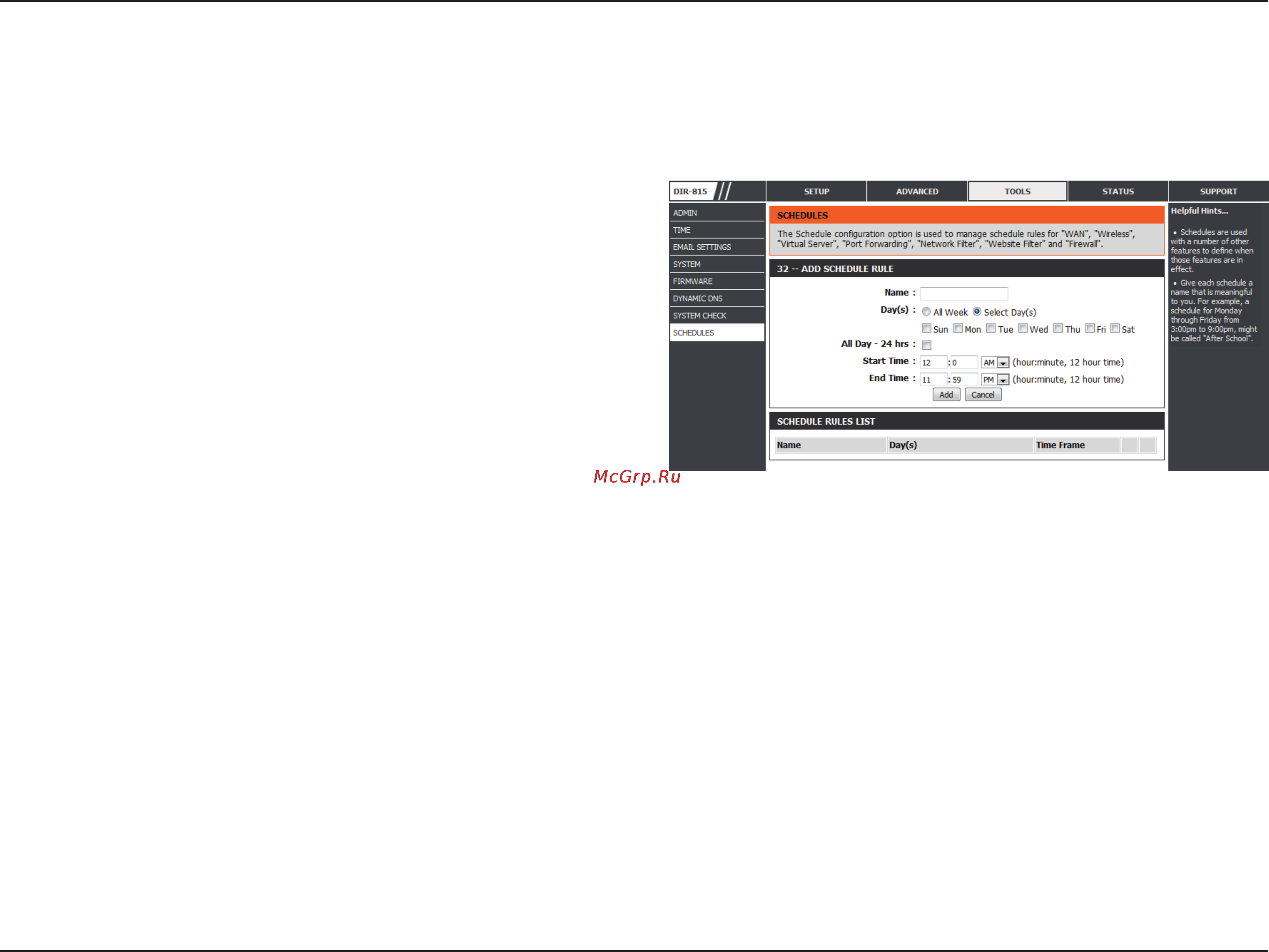 D-Link DIR-815 [83/123] Schedules