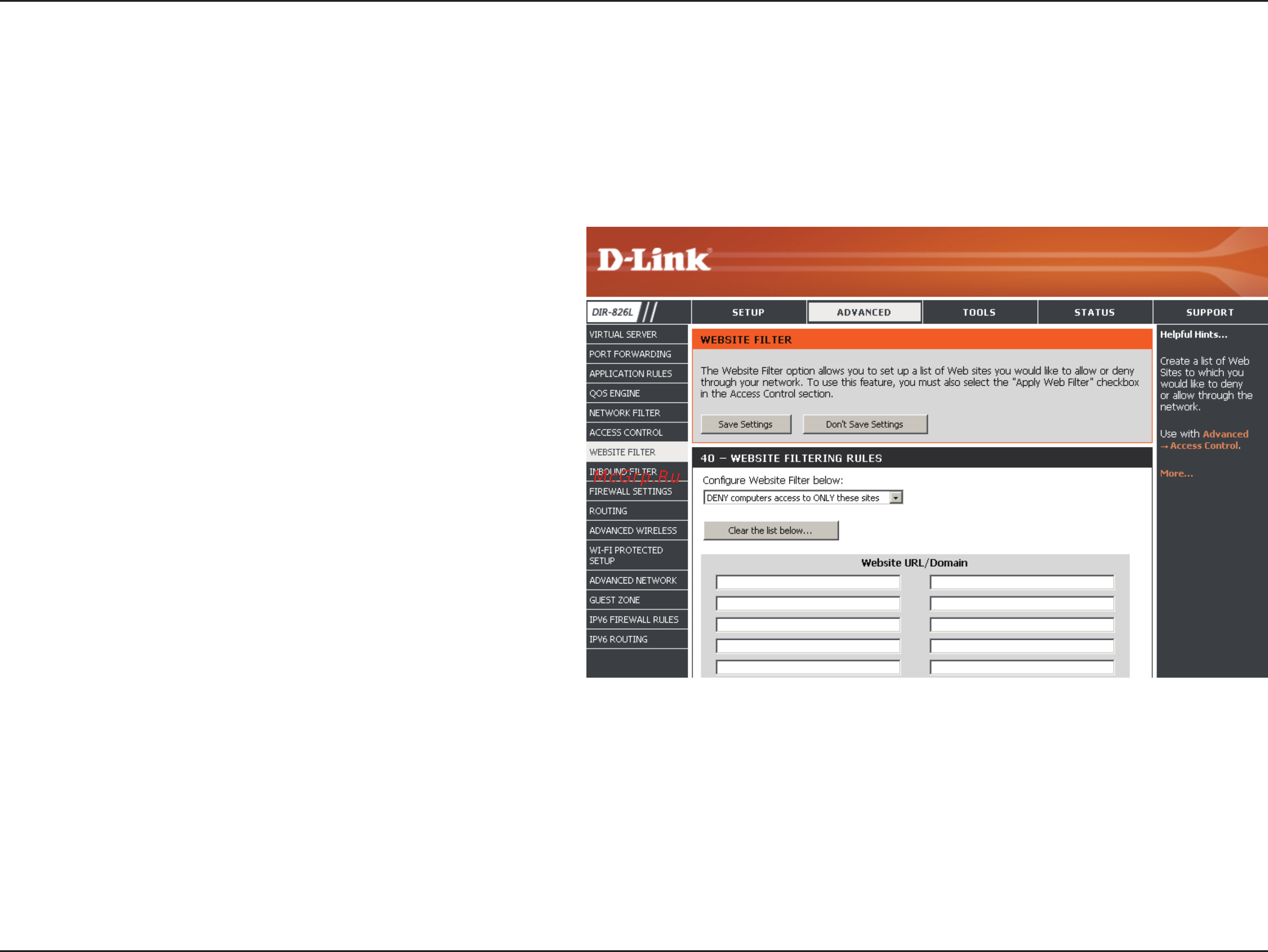 D-Link DIR-826L [83/142] Website filters