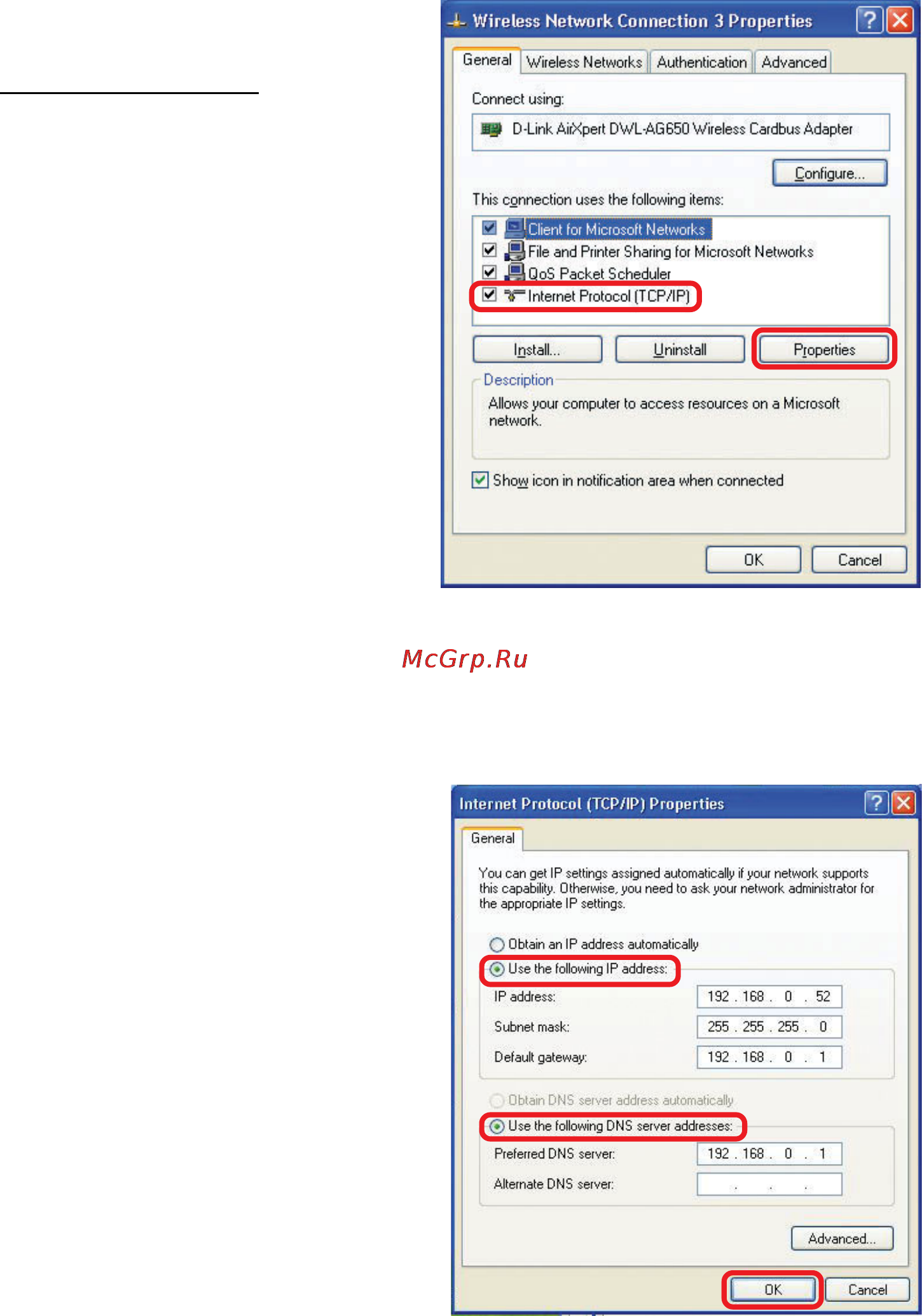D-Link DWL-AG650 [31/43] Networking basics assigning a static ip address in windows xp 2000