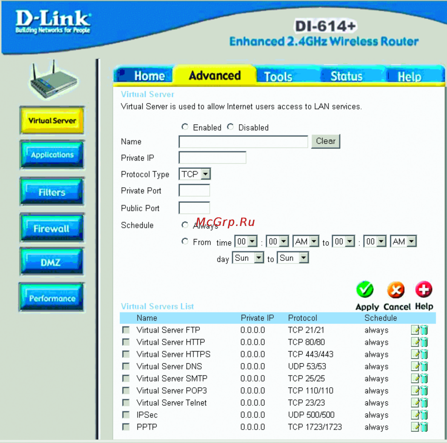 D-Link DI-614+ [20/74] Virtual server