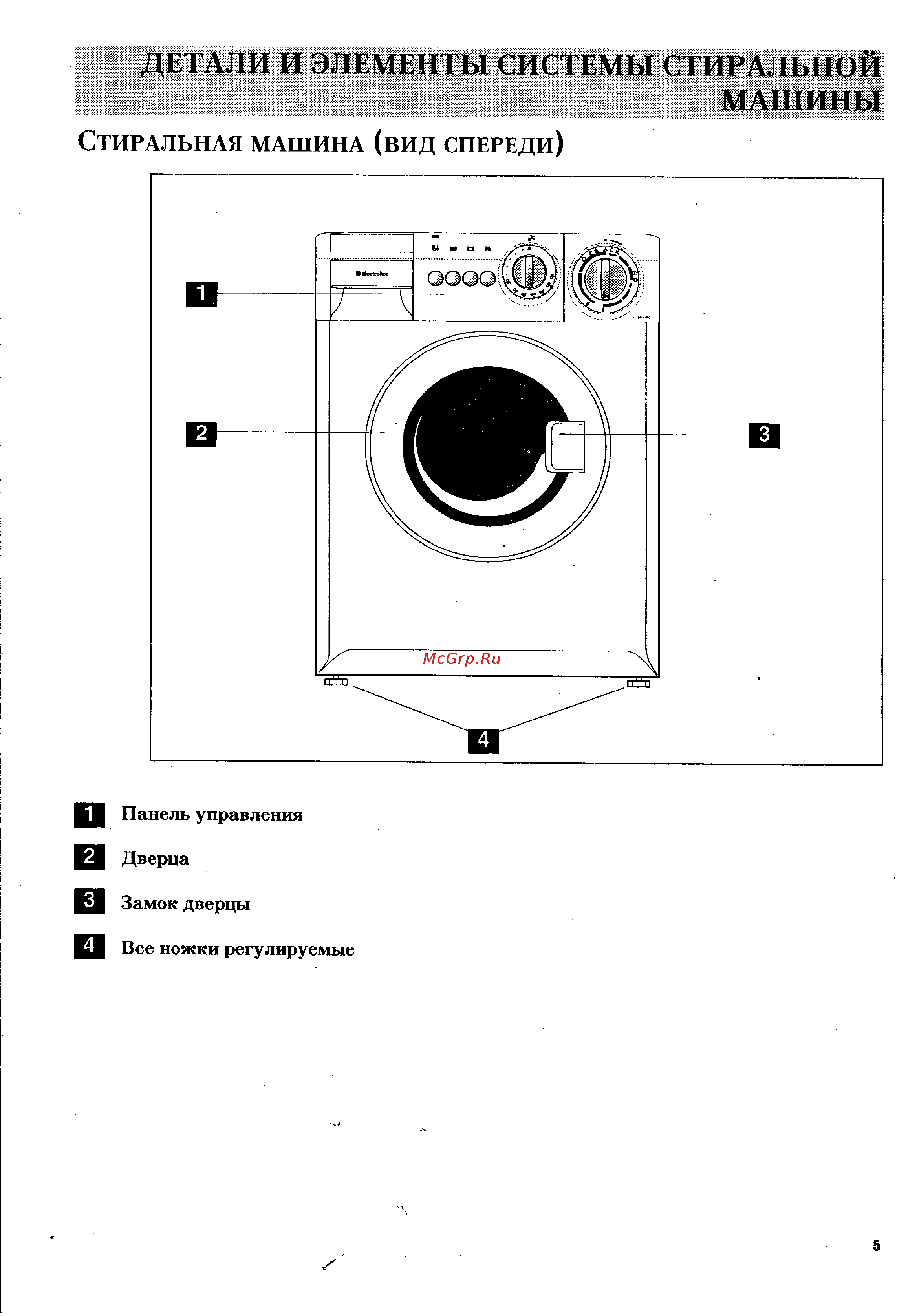 Electrolux EW 1170 C [5/17] Детали и элементы системы стиральной
