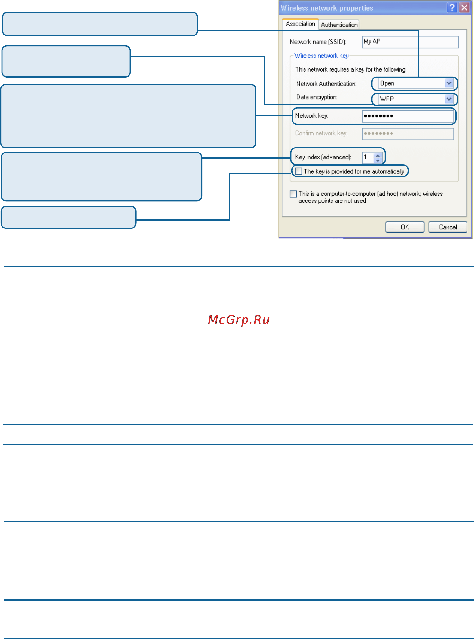 D-Link DWL-2200AP [136/192] Then configure wep security on each client as follows