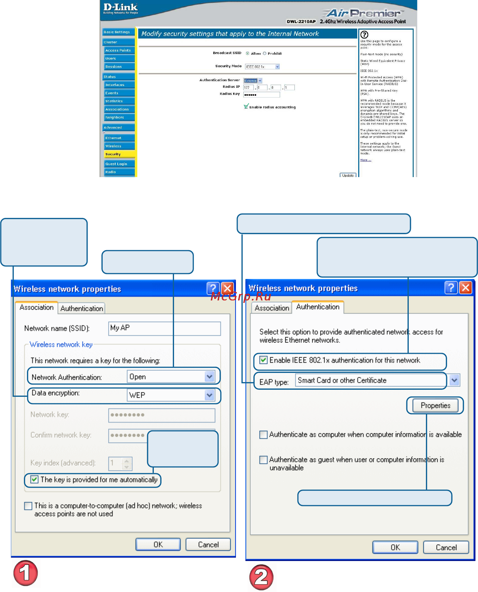 D-Link DWL-2200AP [142/192] Then configure ieee 802 x security with certificate authentication on each client as follows
