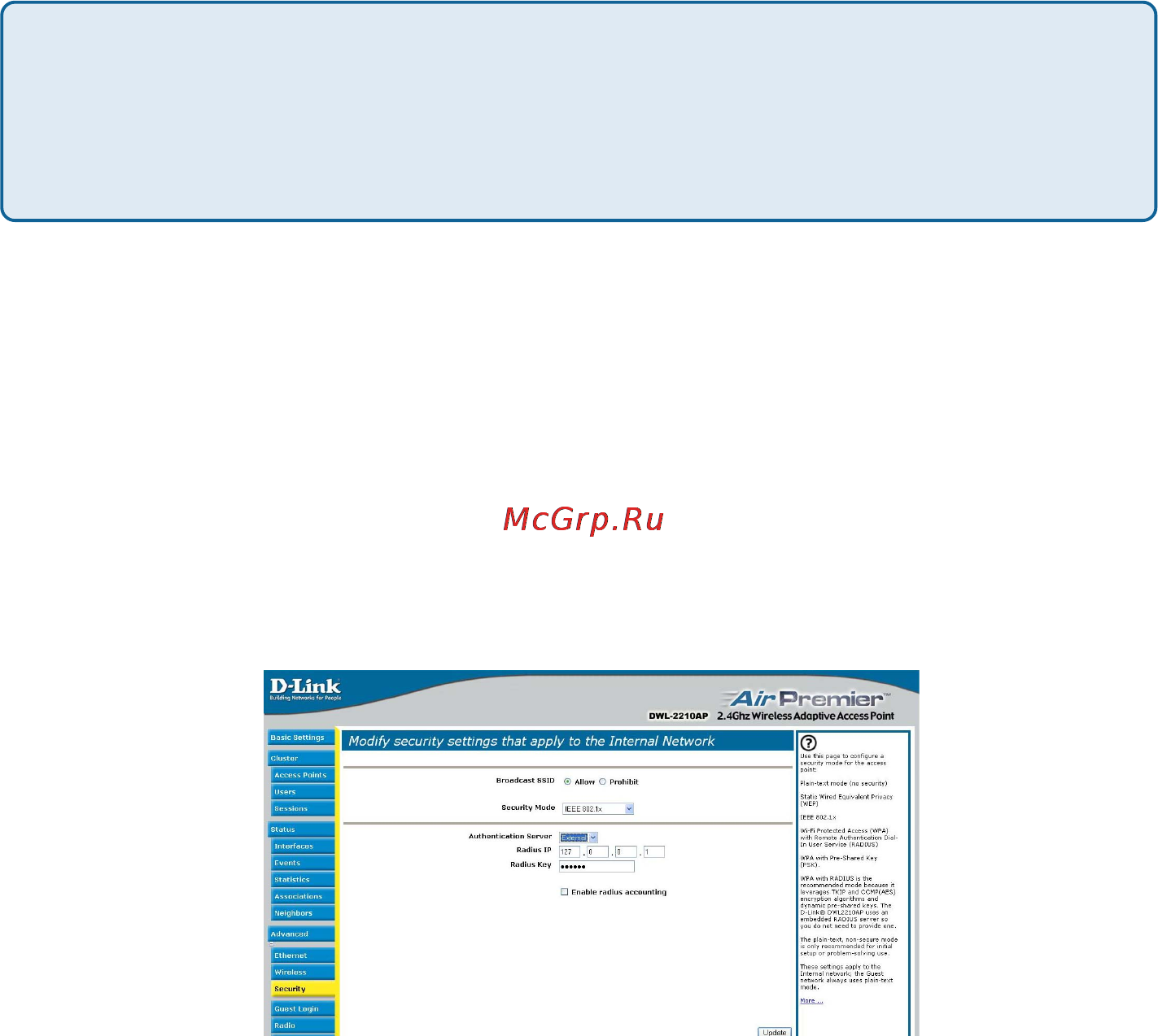 D-Link DWL-2200AP [154/192] Configuring an external radius server to recognize the d link dwl 2210ap