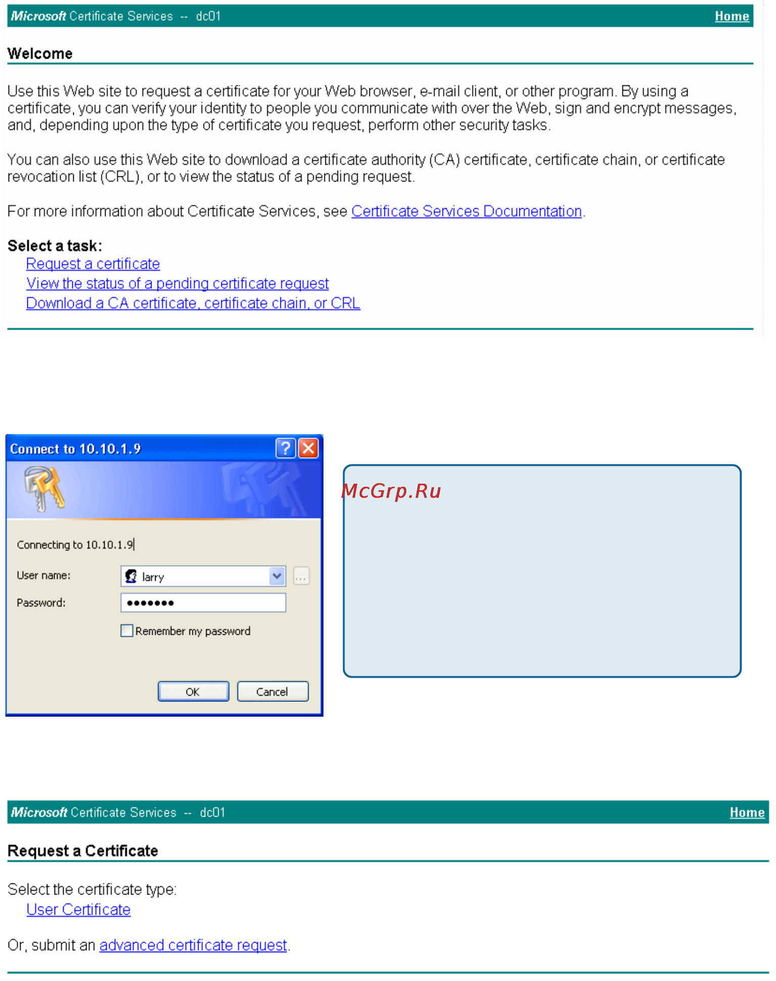 D-Link DWL-2200AP [159/192] Click request a certificate to get the login prompt for the radius server