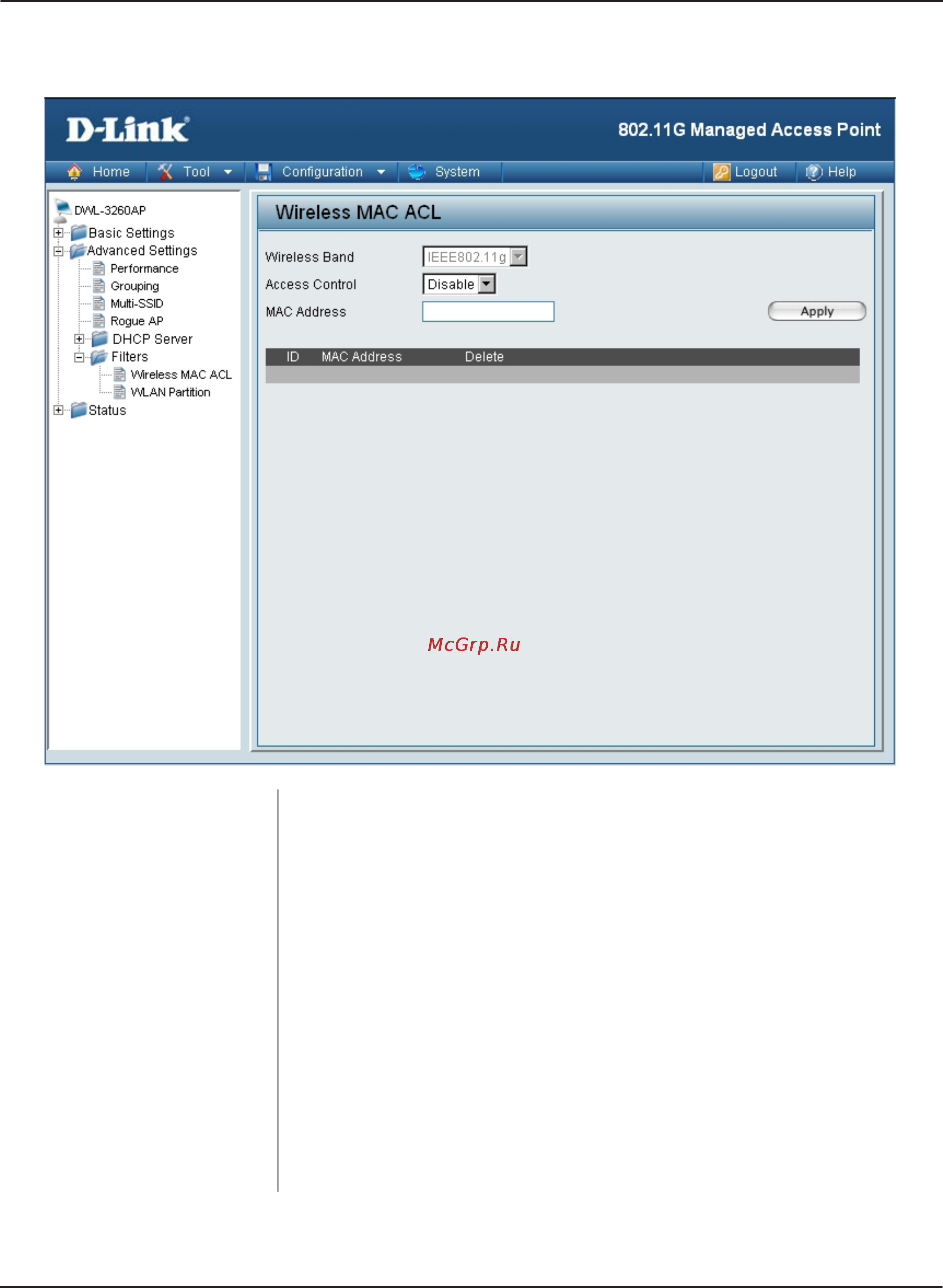 D-Link DWL-3260AP [40/109] Wireless mac acl