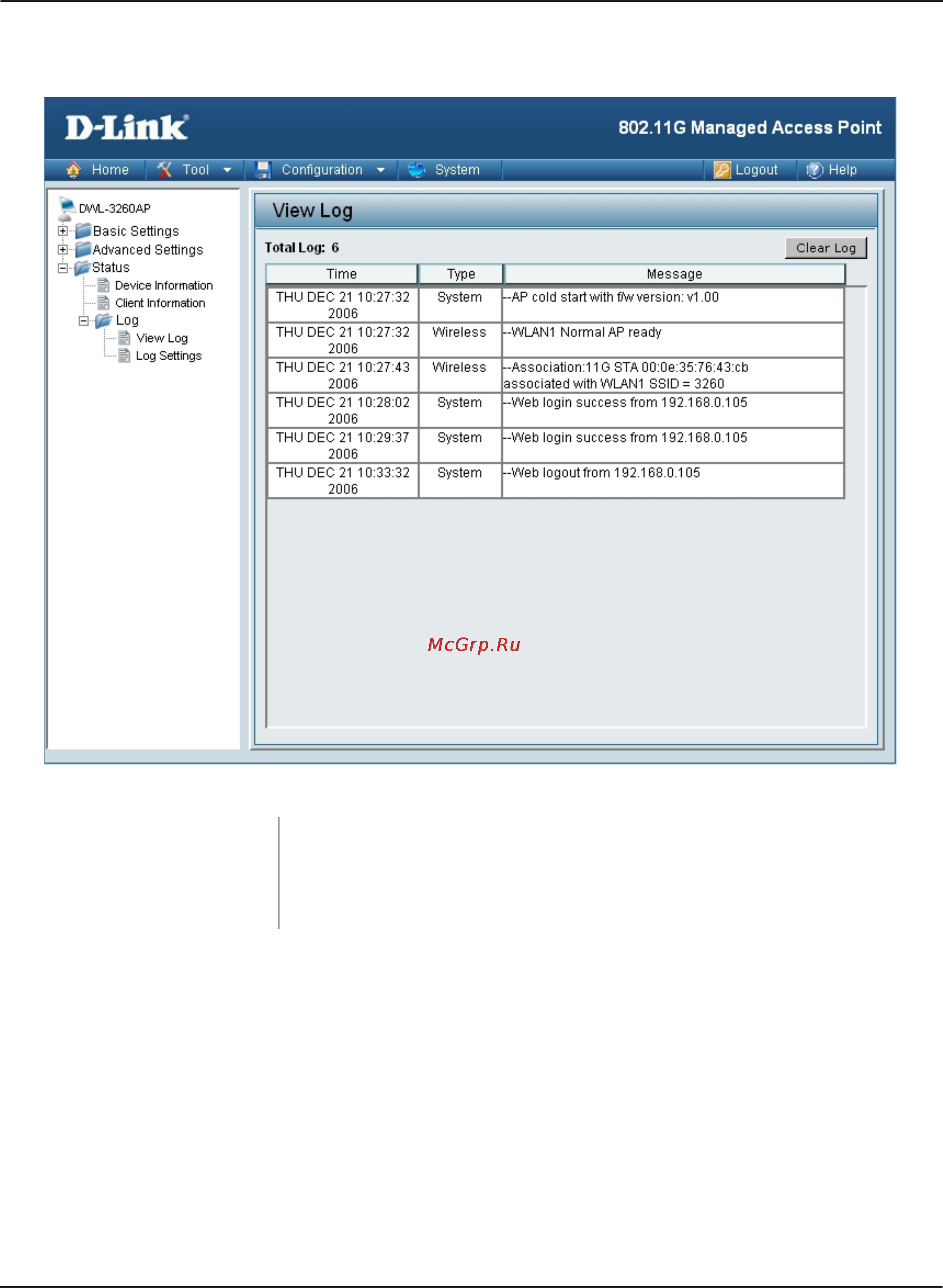 D-Link DWL-3260AP [44/109] View log