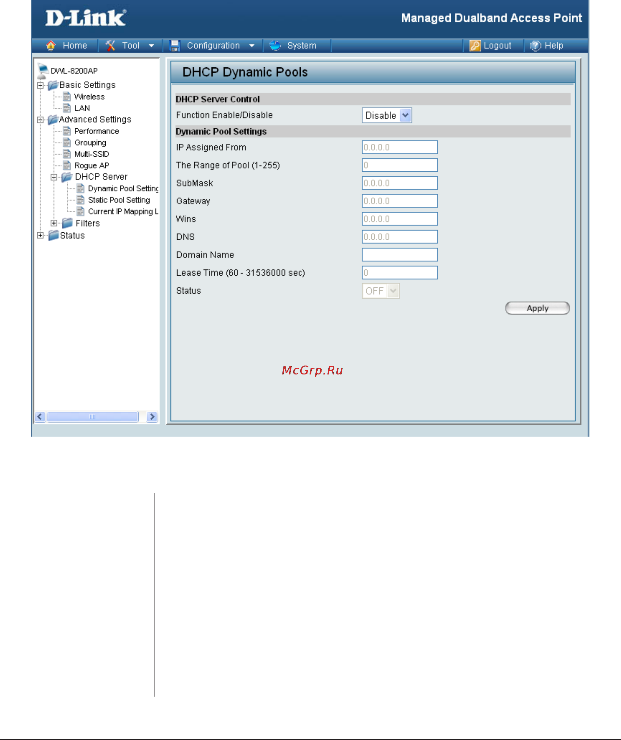 D-Link DWL-8600AP [40/95] Home advanced settings dhcp server