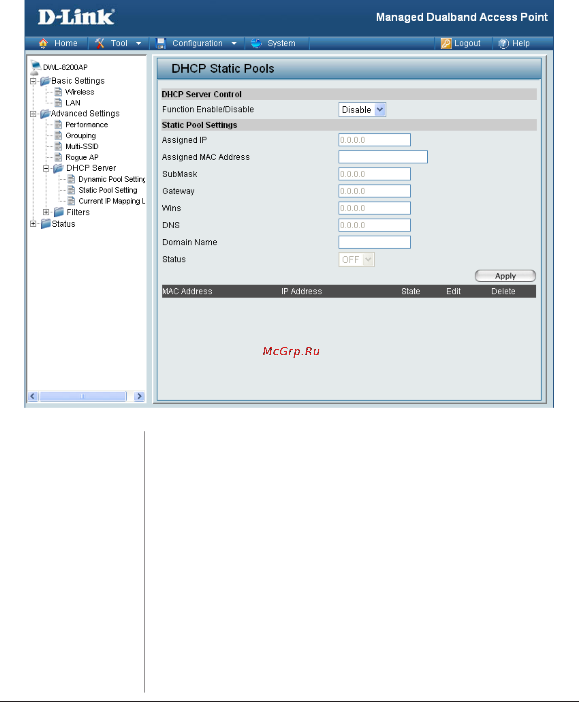 D-Link DWL-8600AP [42/95] Static pool settings