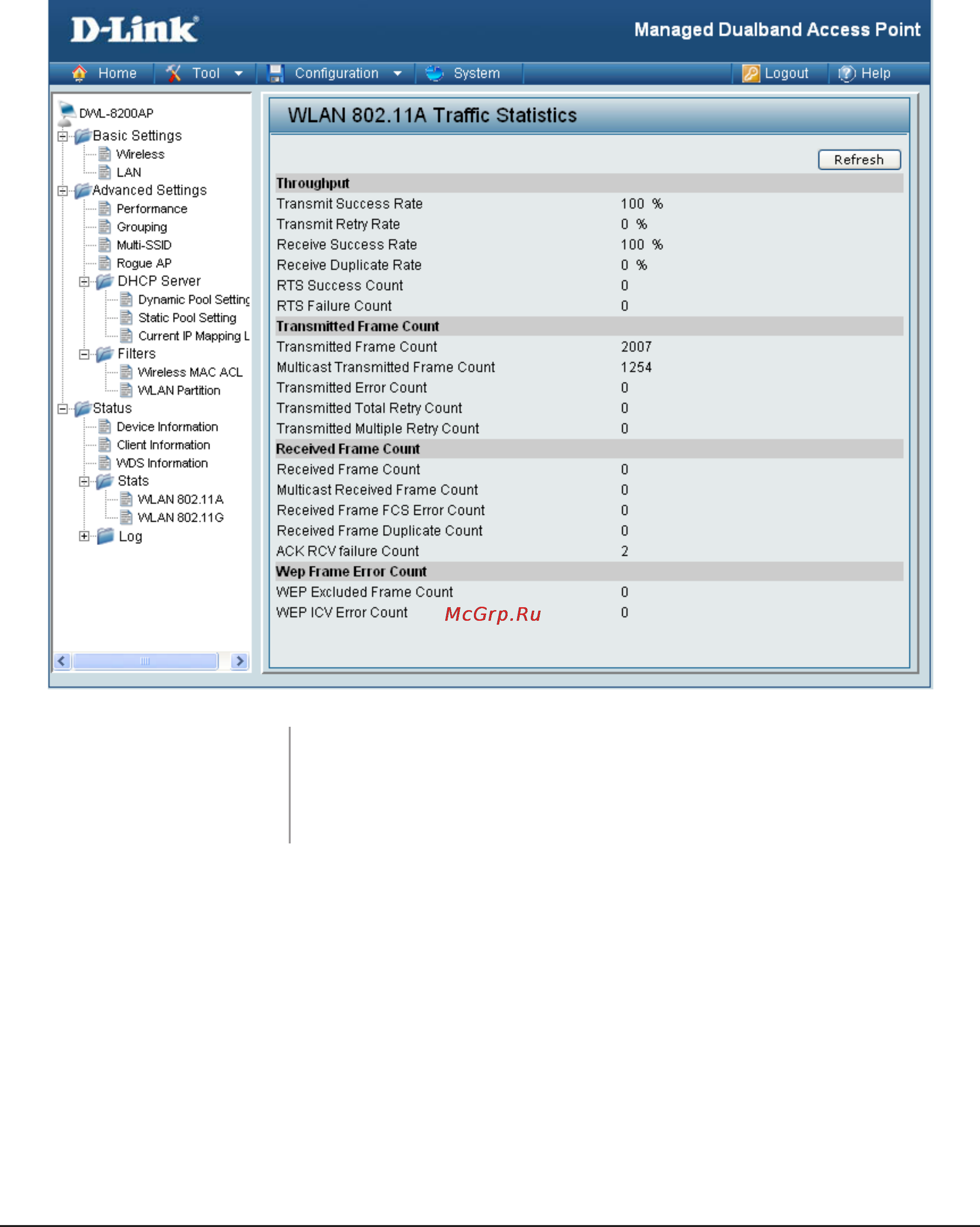 D-Link DWL-8600AP [51/95] Home status stats wlan 802 1a statistics
