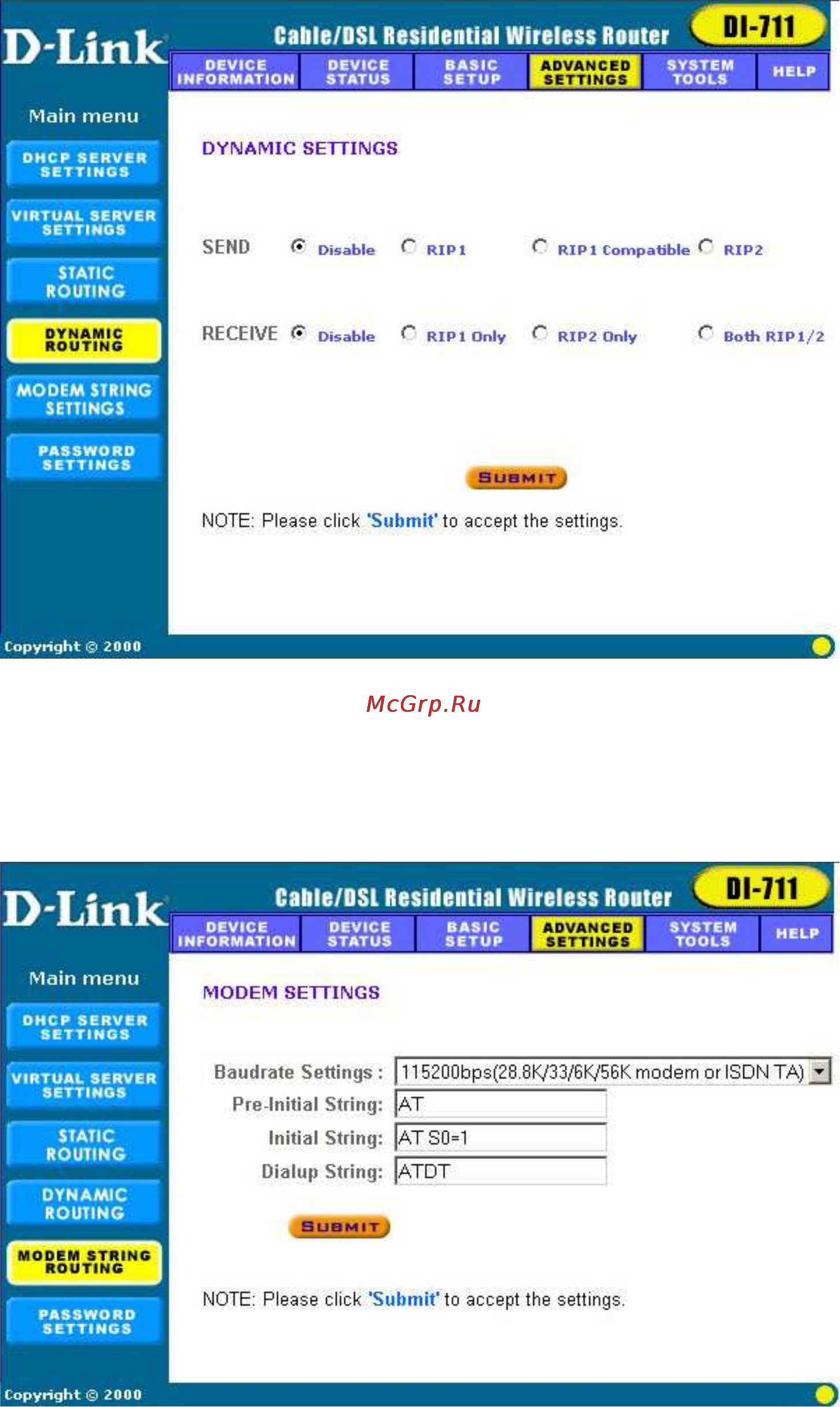 D-Link DI-711 [9/17] Dynamic settings