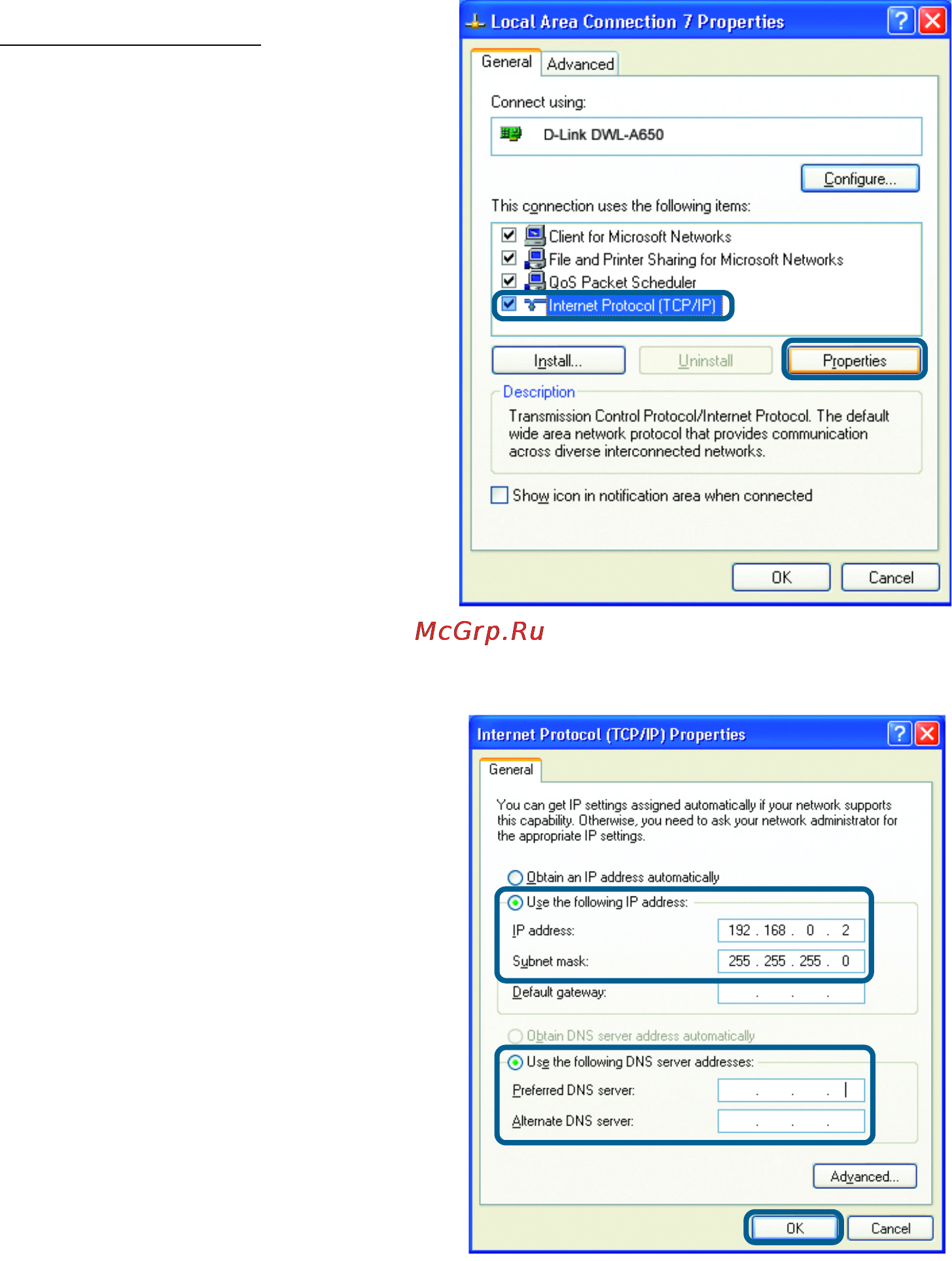 D-Link DP-311P [53/68] Networking basics continued assigning a static ip address in windows xp 2000 continued