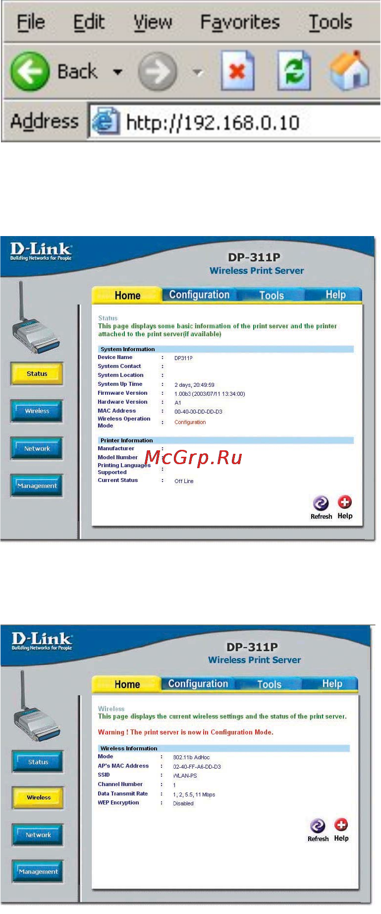 D-Link DP-311P [8/68] Status