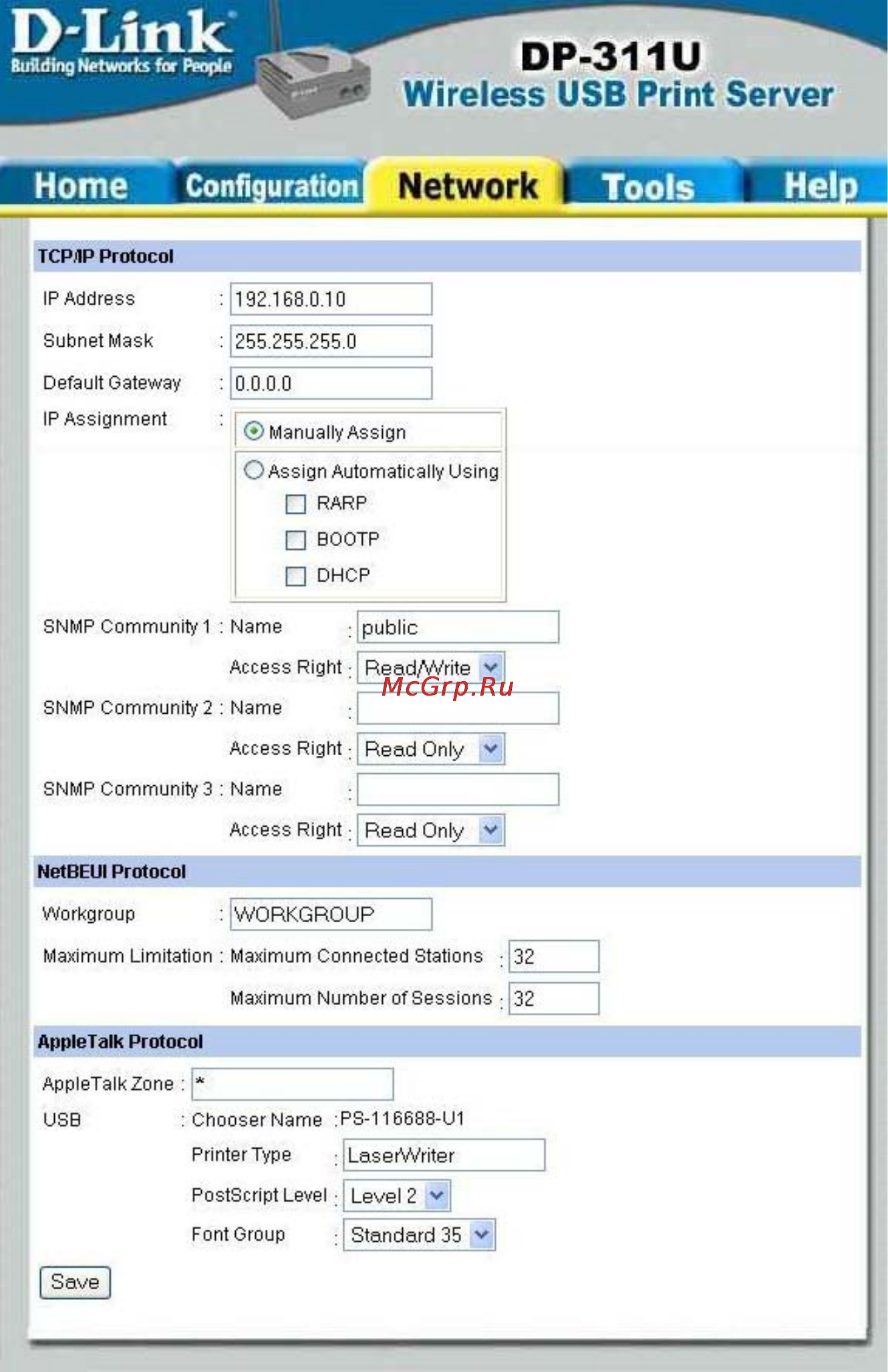 D-Link DP-311U [18/76] Network
