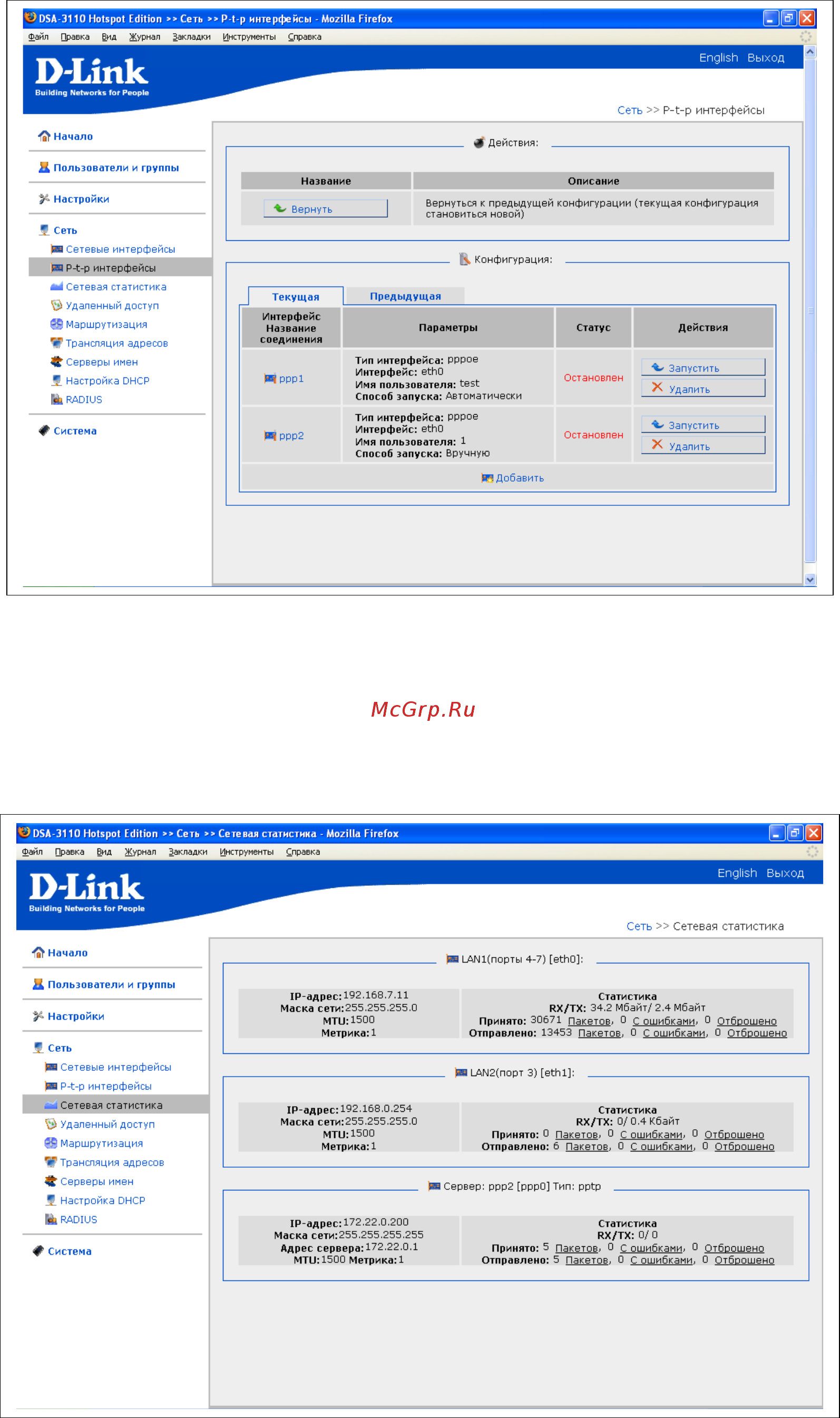 D-Link DSA-3110 hotspot edition [21/67] Сетевая статистика