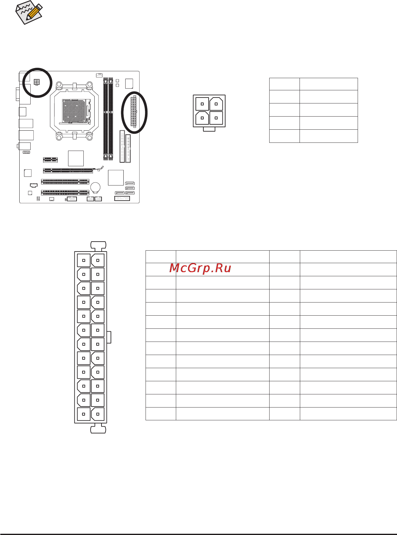 Gigabyte GA-MA74GMT-S2 (rev.1.4) [22/100] 2 atx_12v atx 2x2 12v power connector and 2x12 main power connector