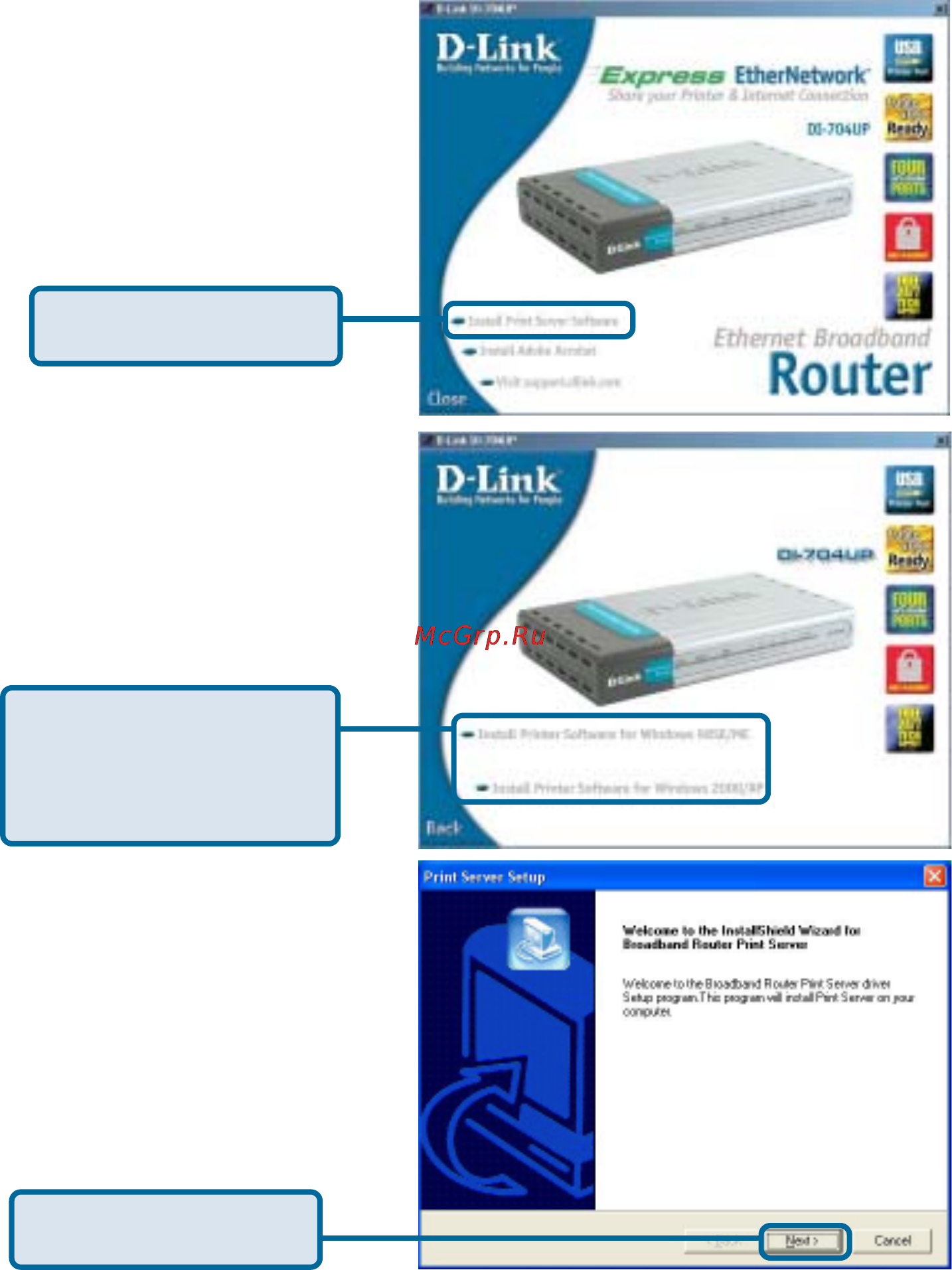 D-Link DI-704UP [58/108] Installing the print server software