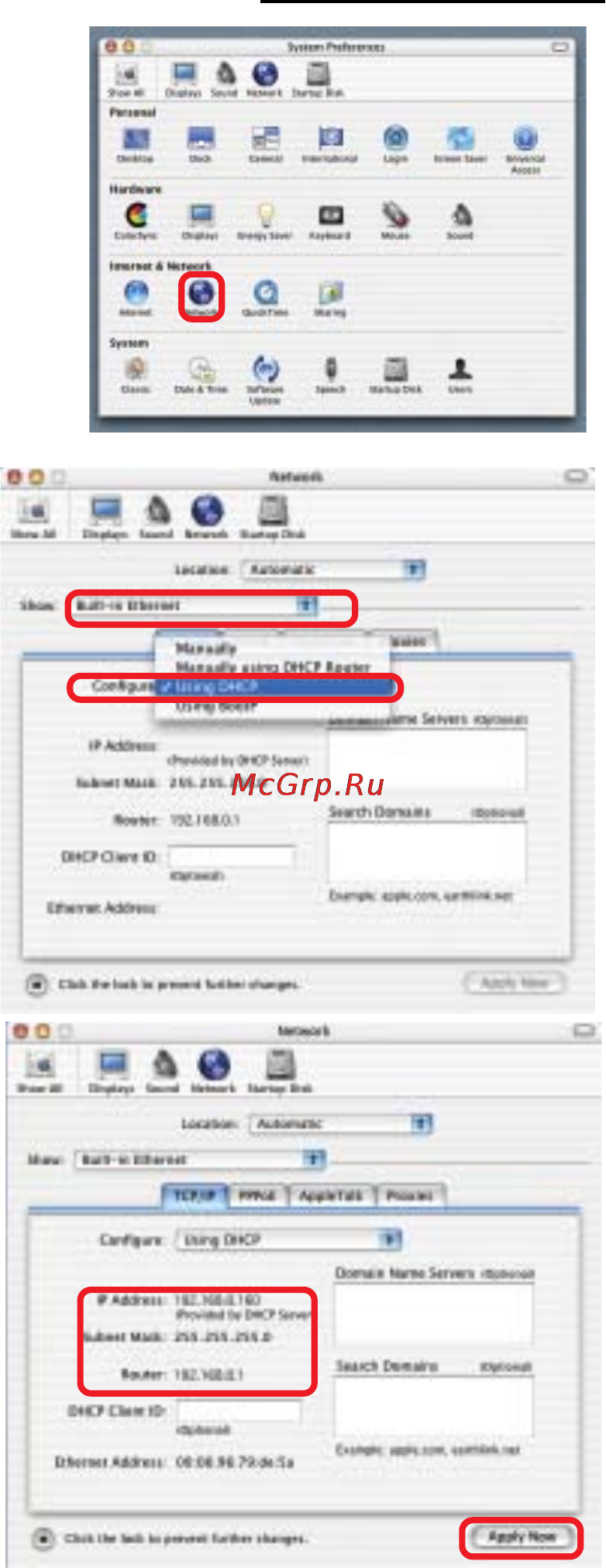 D-Link DI-704UP [73/108] Selecting a dynamic ip address with macintosh osx
