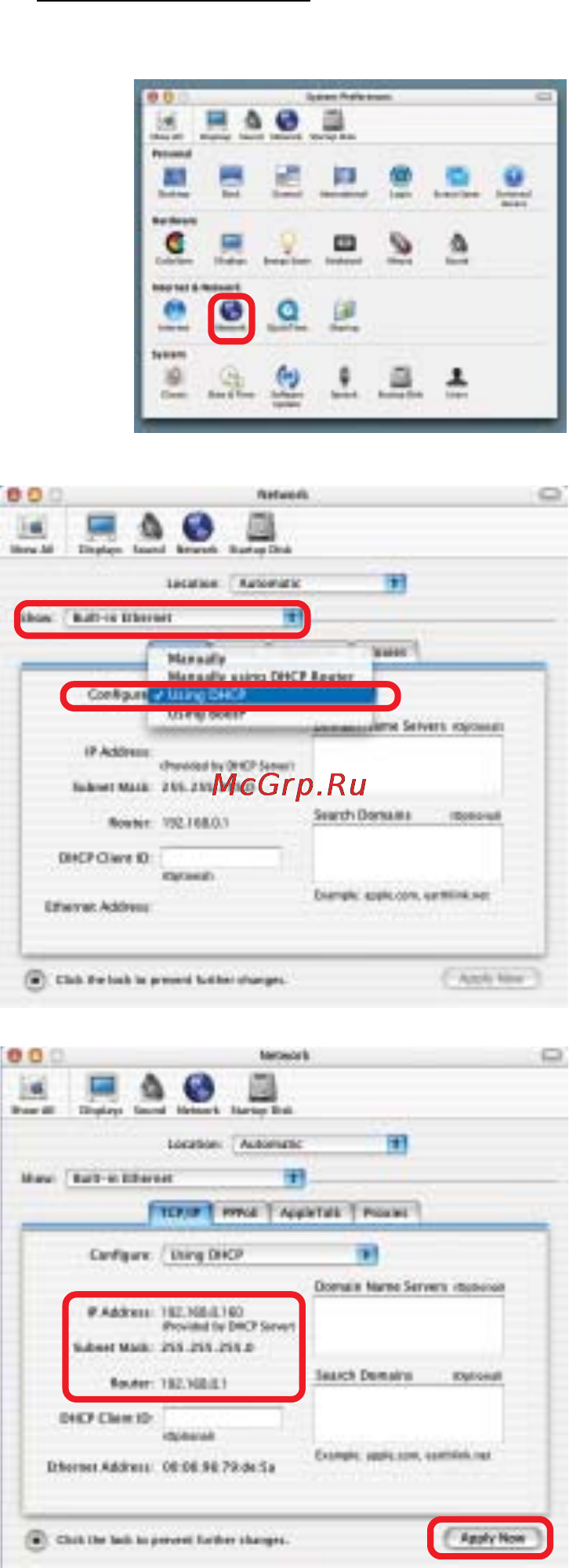 D-Link DI-707P [54/74] Networking basics selecting a dynamic ip address with macintosh osx