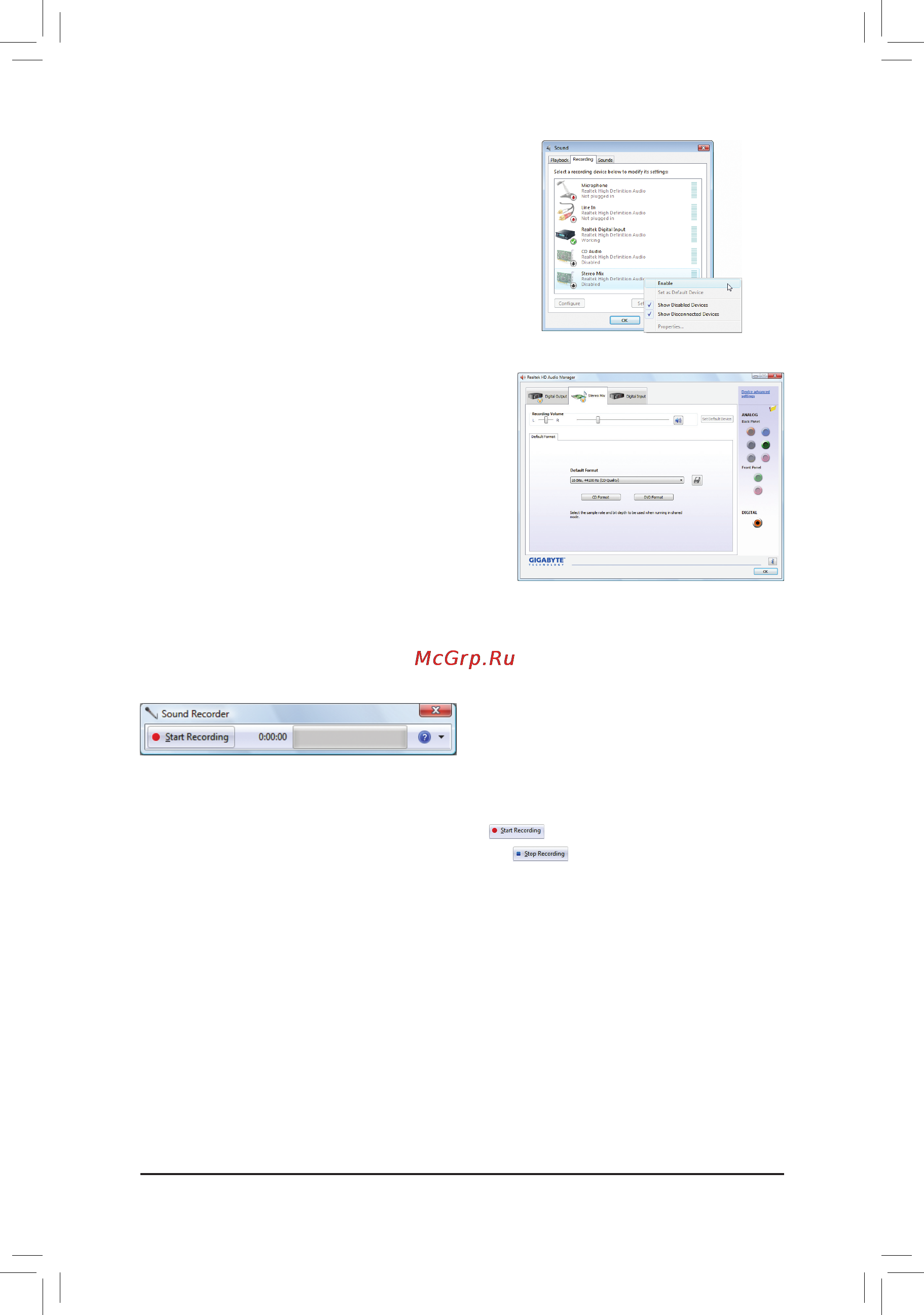 Gigabyte GA-M52LT-D3P (rev.3.0) [81/88] 2 4 using the sound recorder