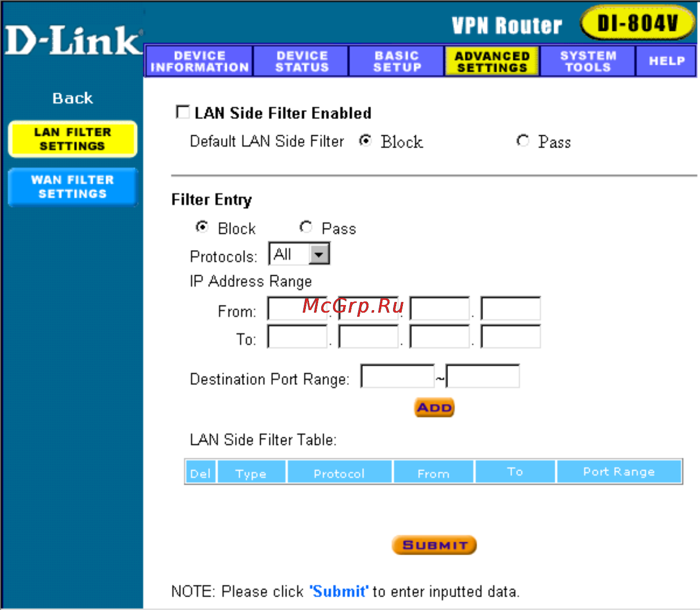 D-Link DI-804V [23/52] Filter settings lan filter settings