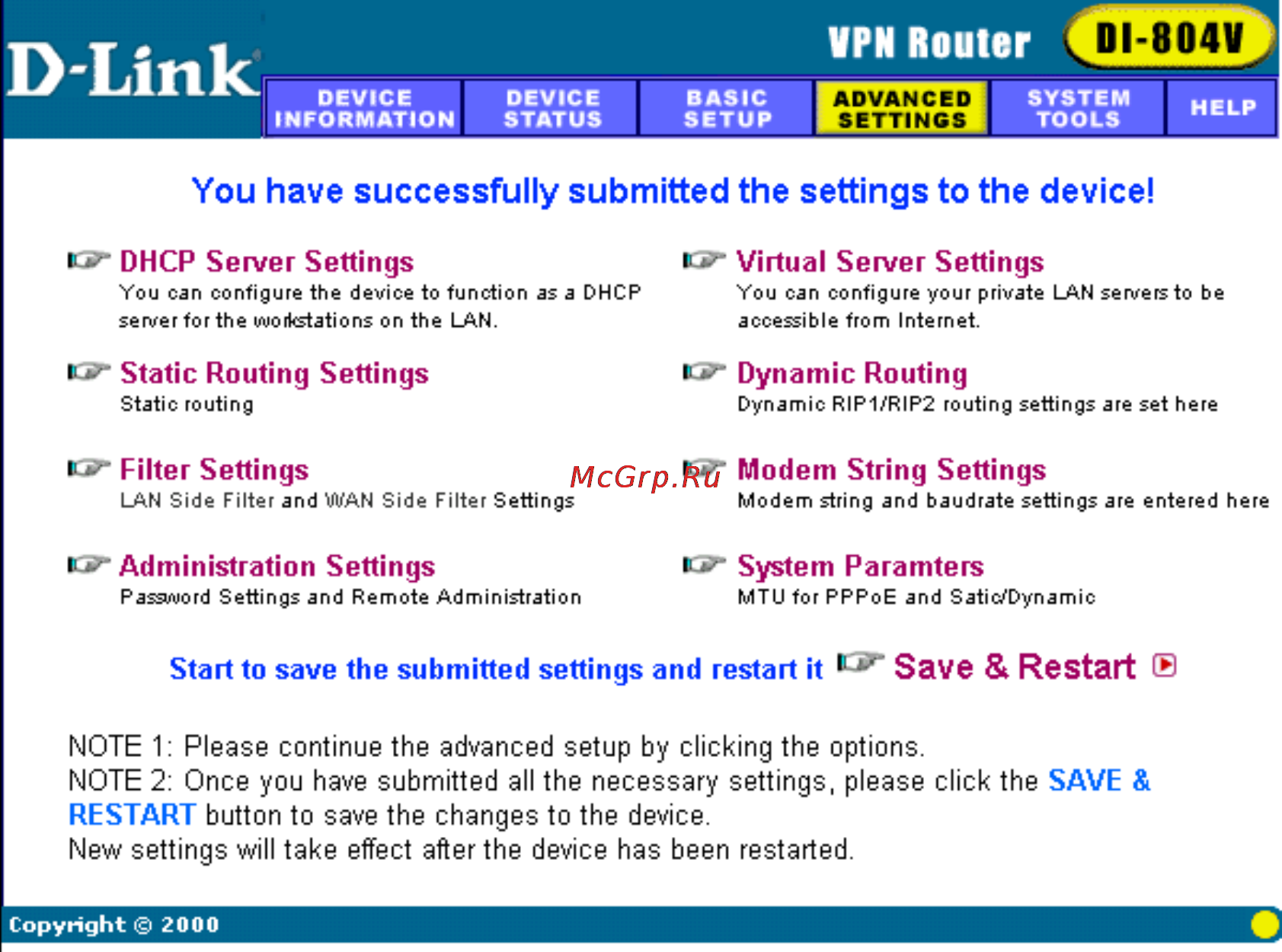 D-Link DI-804V [28/52] Save restart
