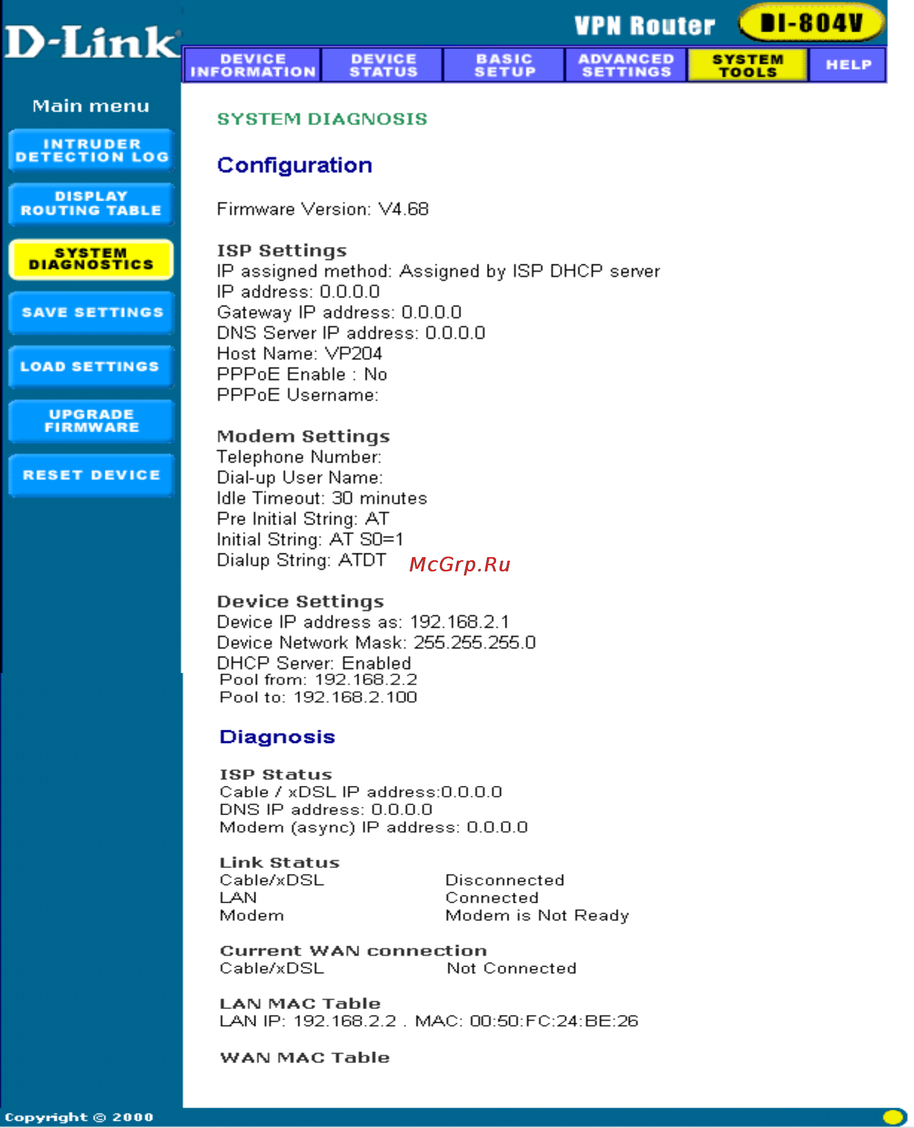 D-Link DI-804V [30/52] System diagnostics