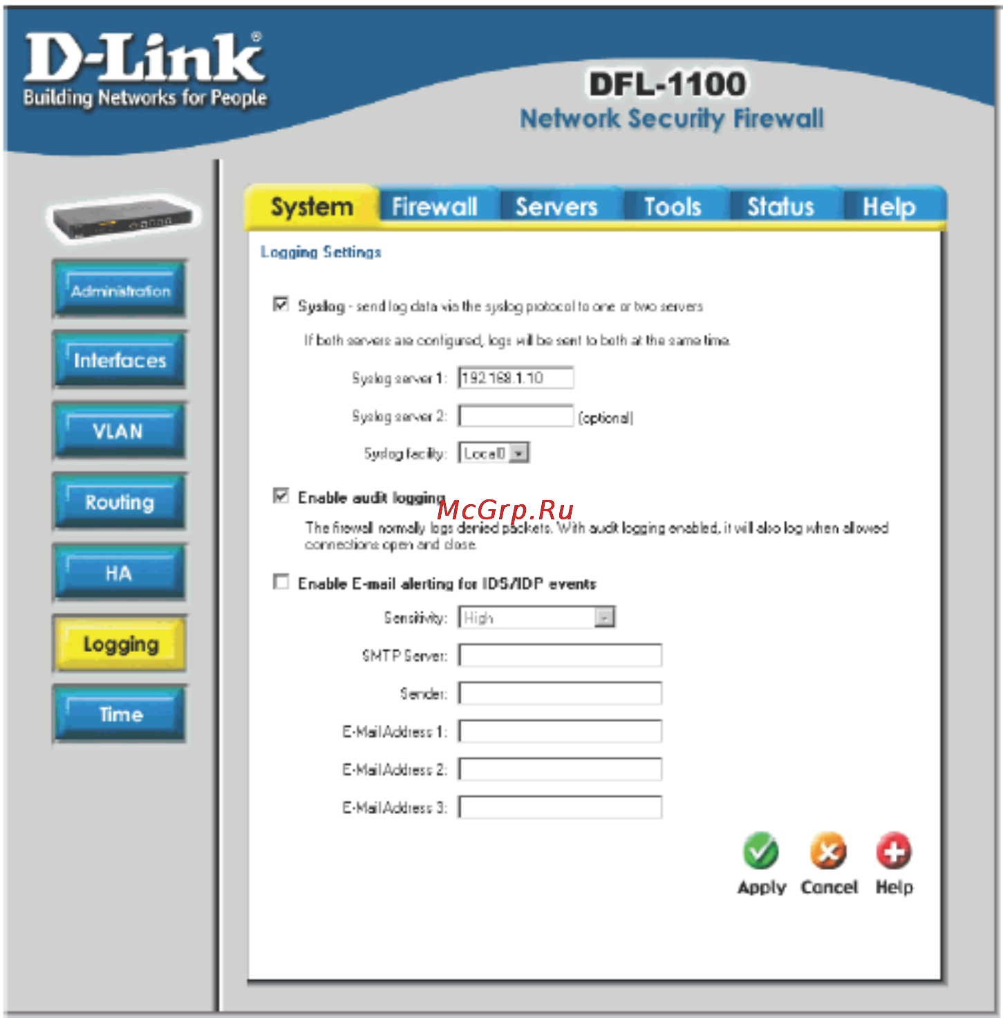 D-Link DFL-1100 [36/151] Меню logging регистрация событий