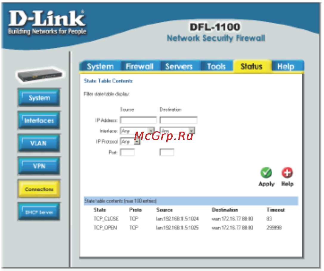 D-Link DFL-1100 [95/151] Меню connections соединения