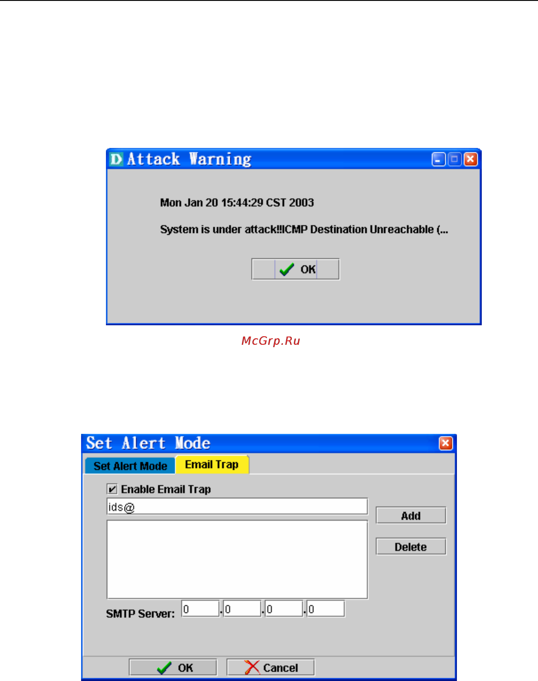 D-Link DFL-2400 [105/112] Figure 8 31 the warning dialogue box displays when the system is attacked
