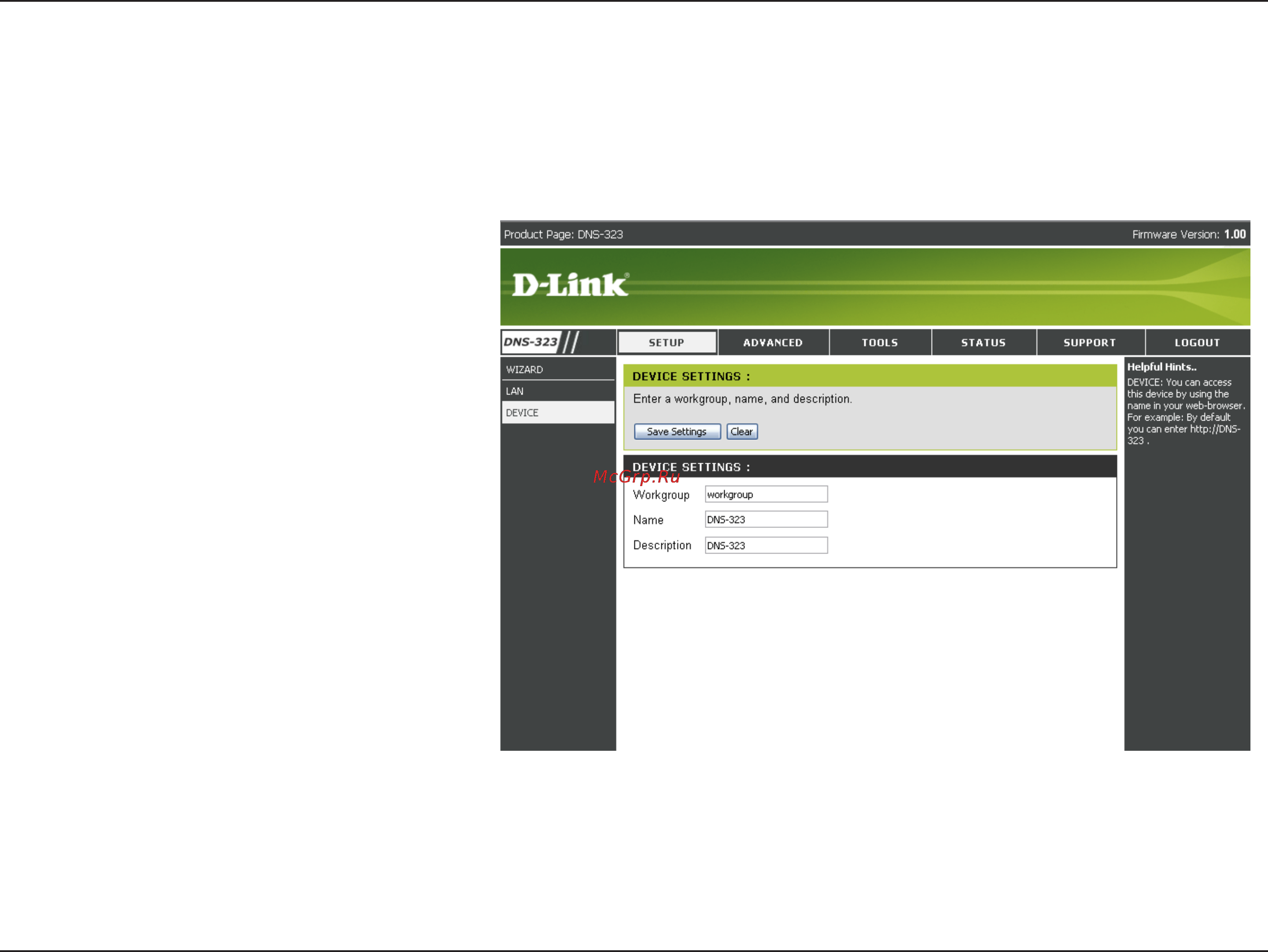 D-Link DNS-323 [23/70] Device settings