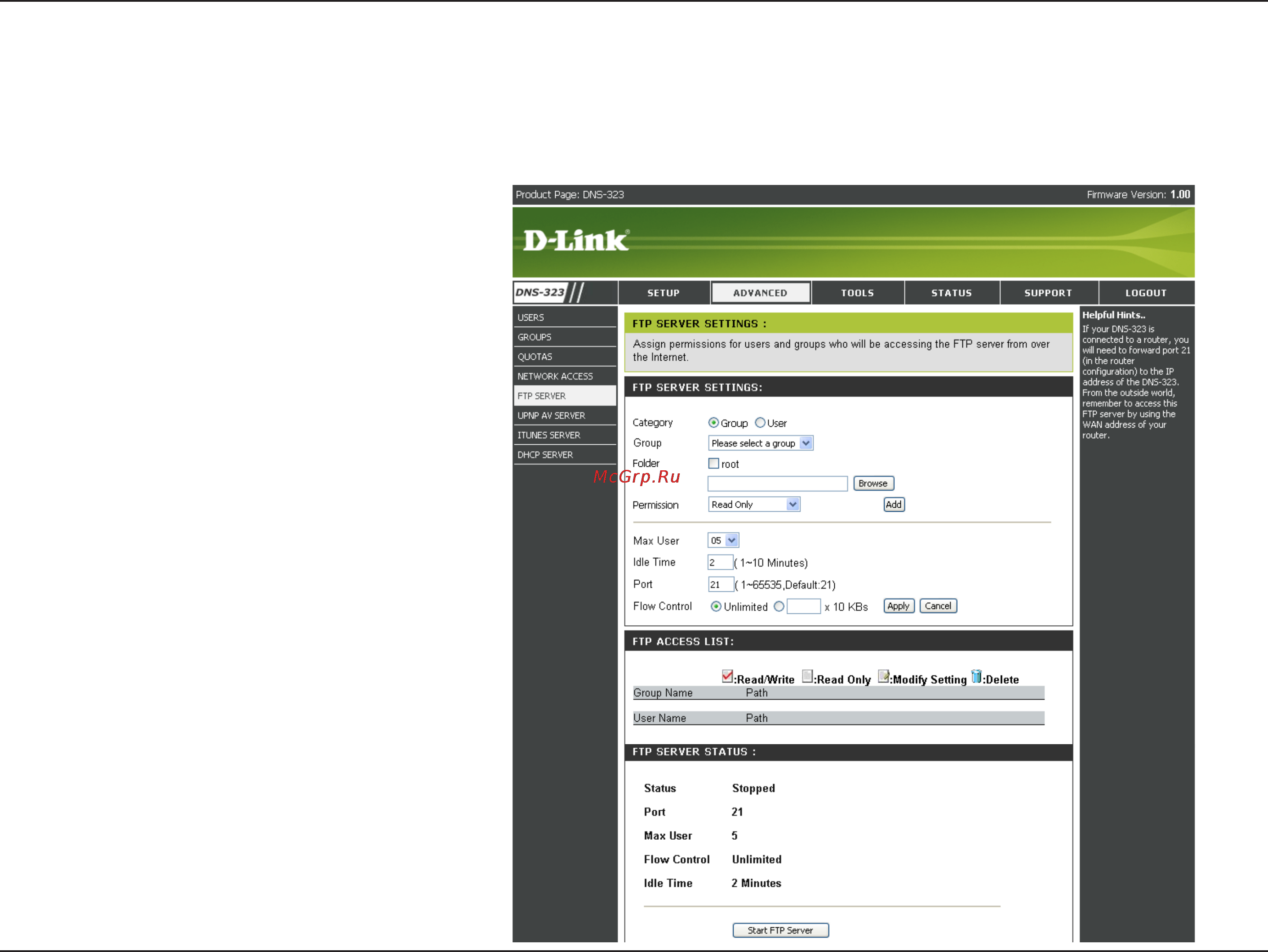 D-Link DNS-323 [30/70] Ftp server