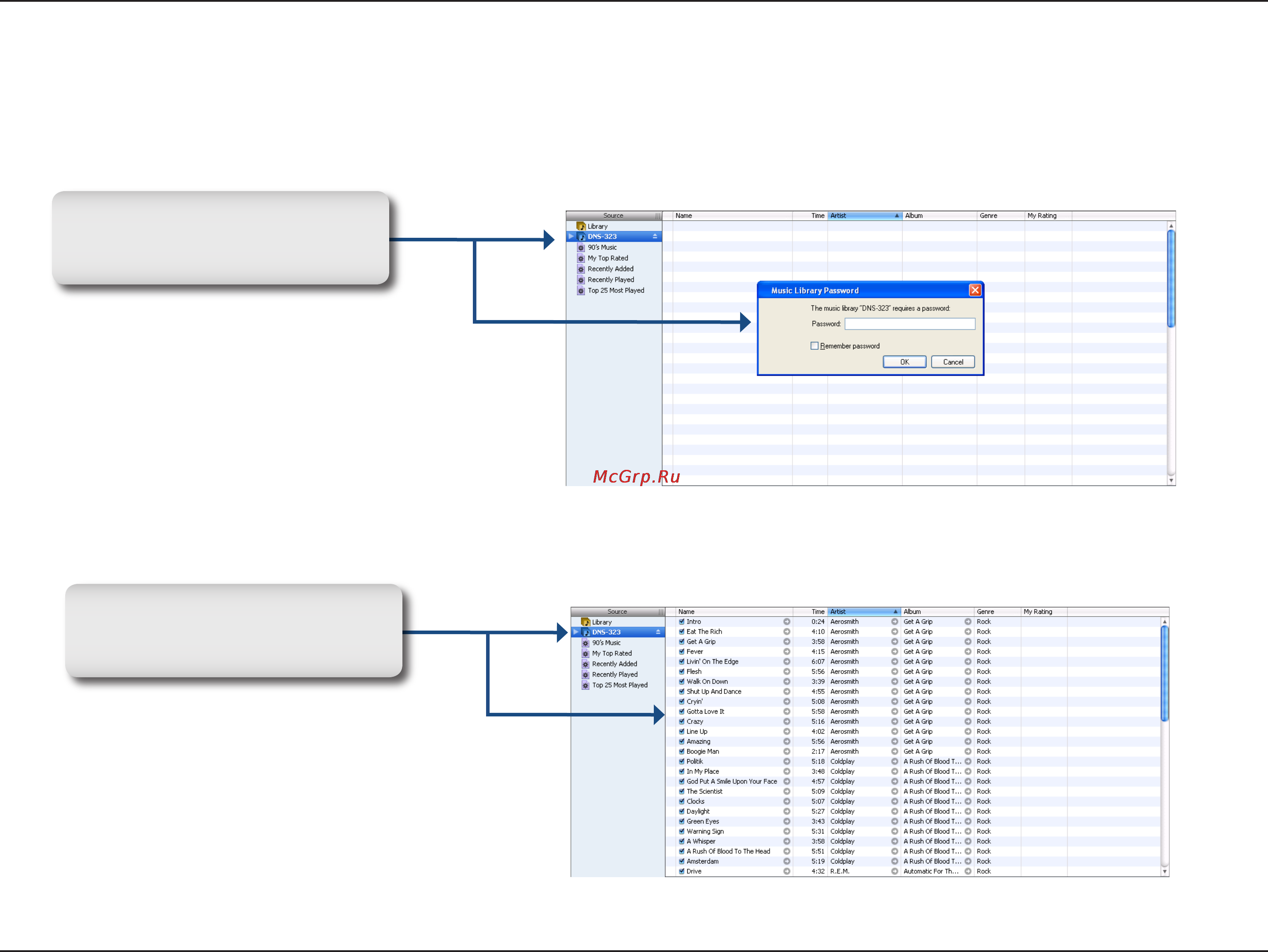D-Link DNS-323 [35/70] After enabling the itunes server on the dns 323 launch itunes when itunes detects the dns 323 select it and you will be prompted to enter the itunes server password