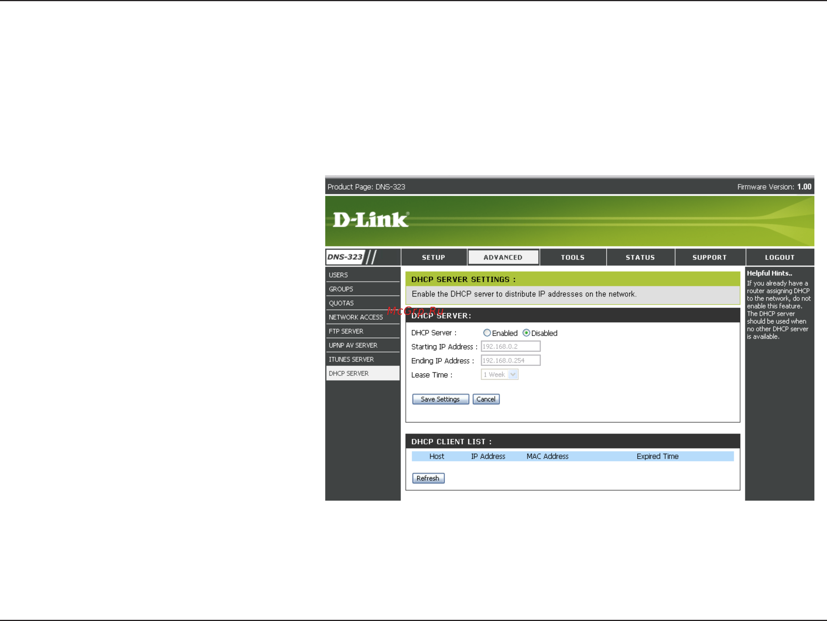D-Link DNS-323 [36/70] Dhcp server