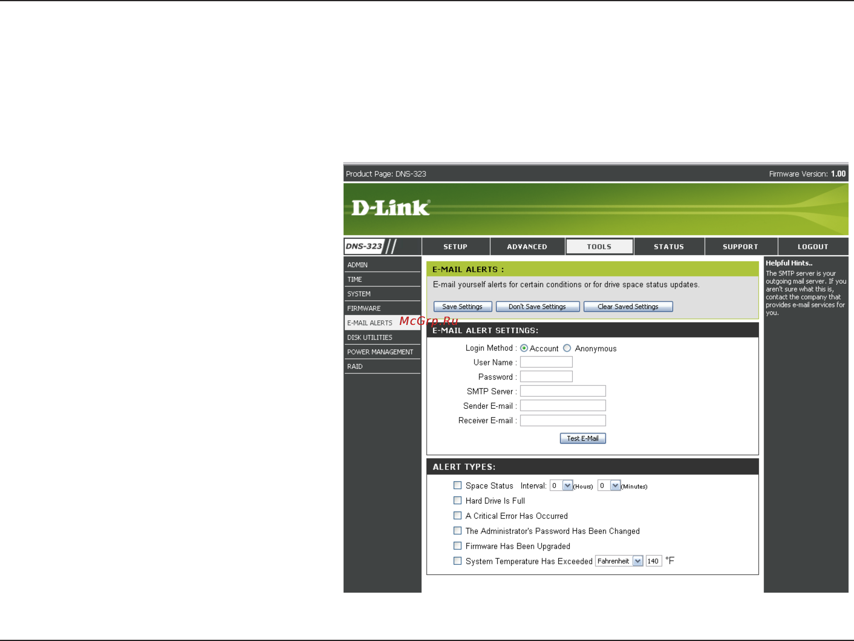 D-Link DNS-323 [41/70] E mail alerts