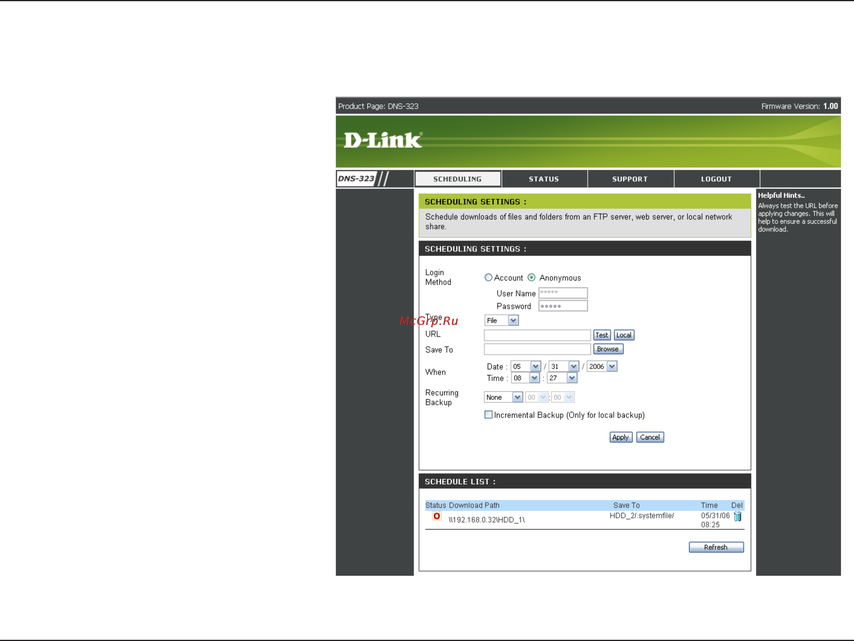 D-Link DNS-323 [55/70] Scheduling