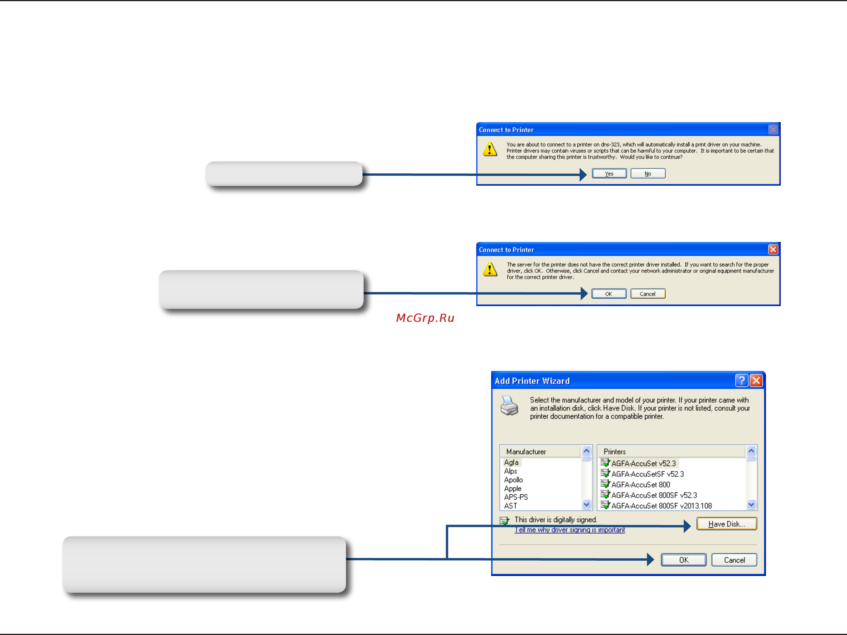 D-Link DNS-323 [61/70] The following printer driver messages will appear