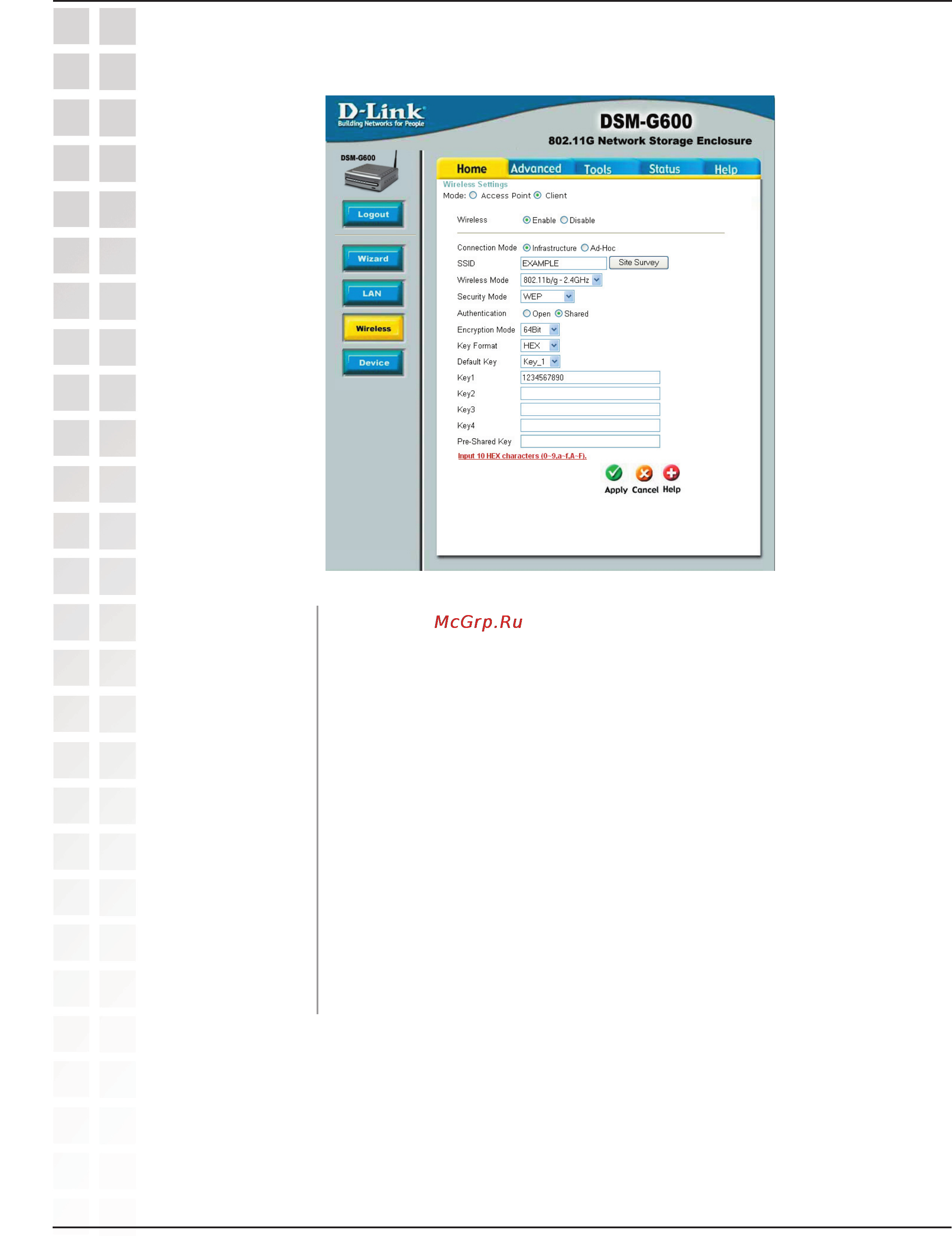 D-Link DSM-G600 [32/74] Wep client mode