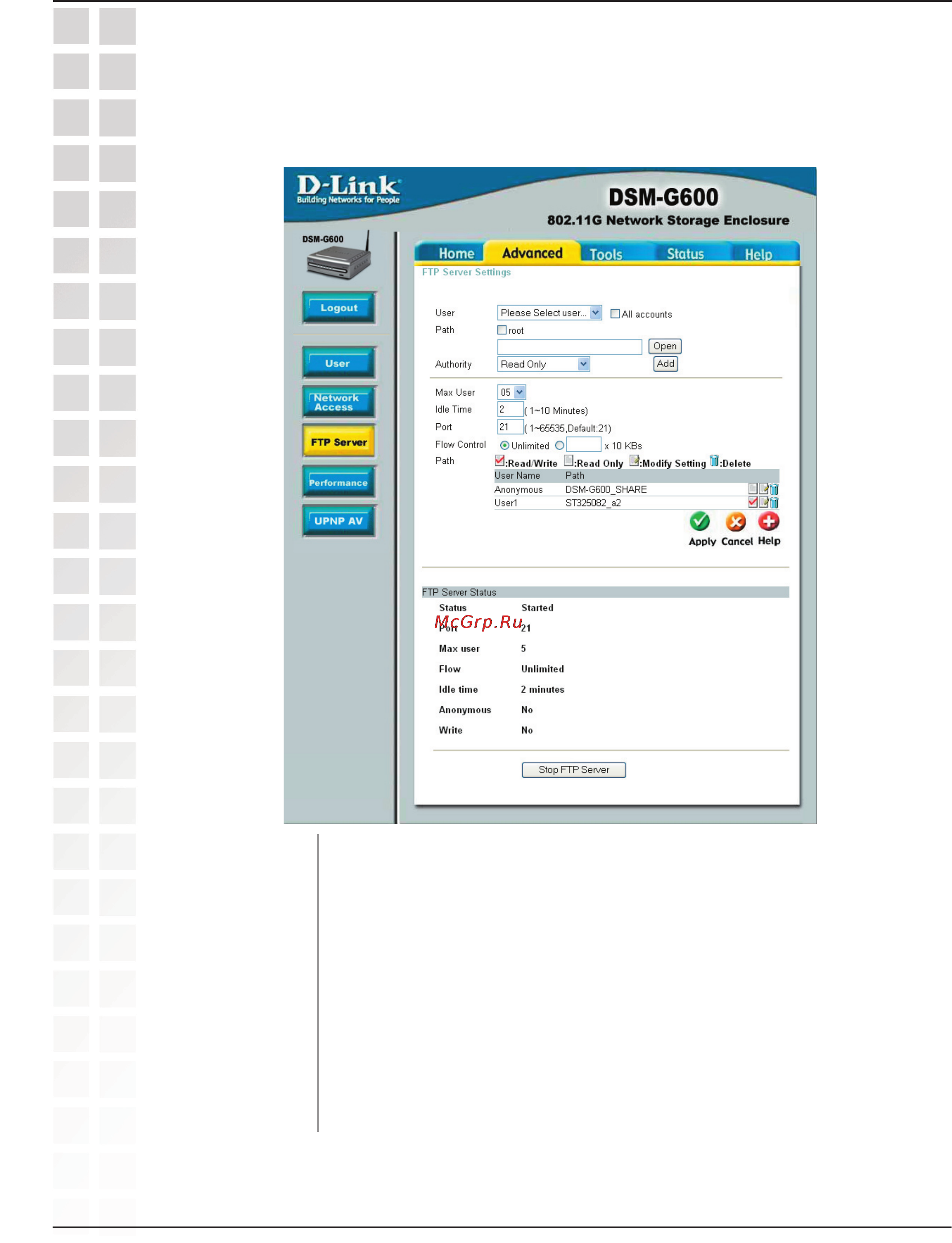 D-Link DSM-G600 [42/74] Ftp server